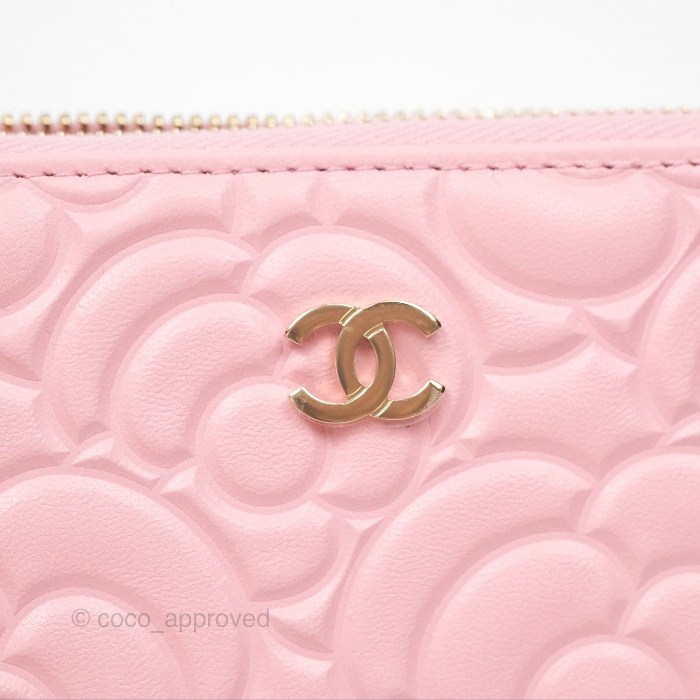 Chanel Key Holder Case Pink Camellia Embossed Lambskin Gold Hardware