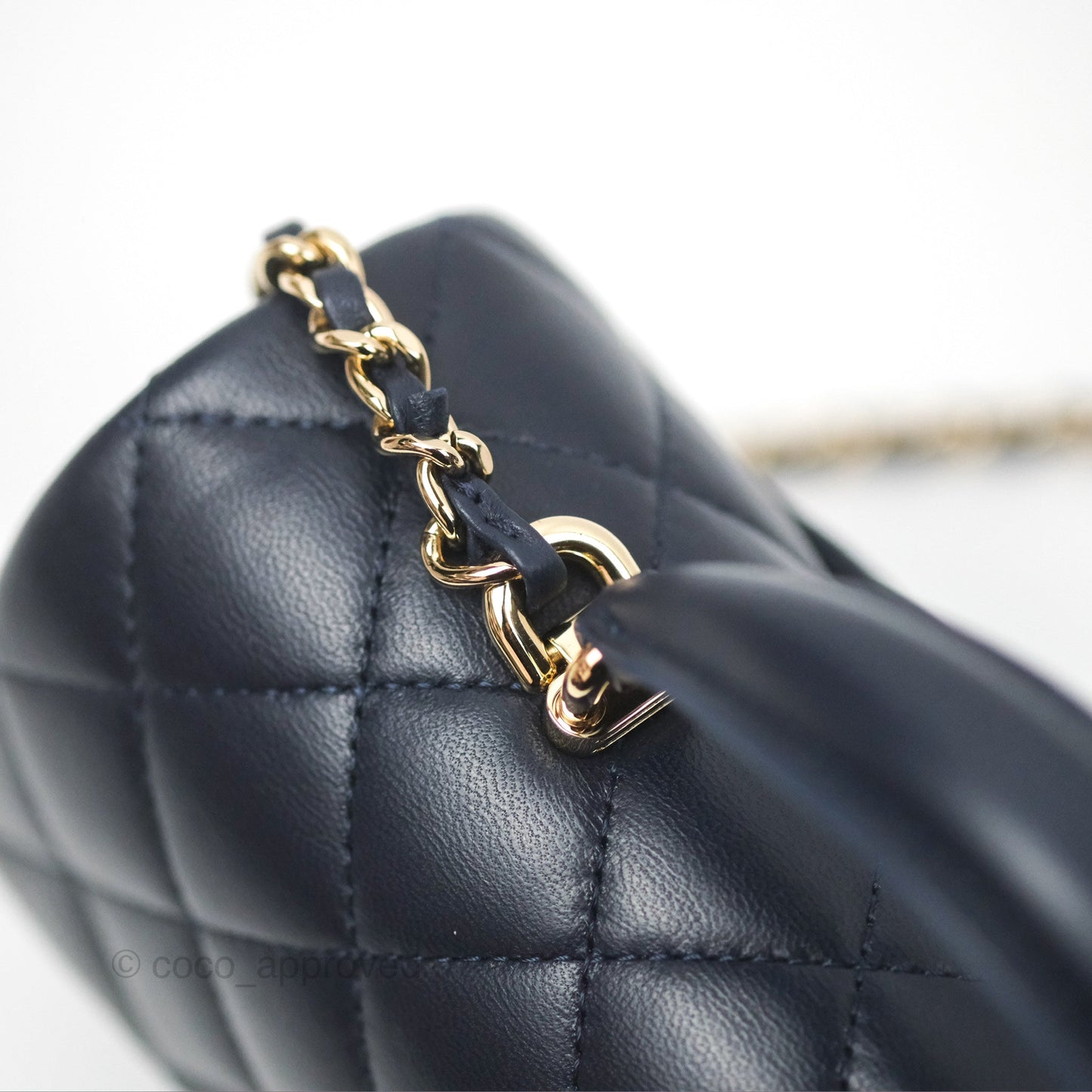 Chanel Top Handle Mini Rectangular Flap Bag Navy Lambskin Gold Hardware