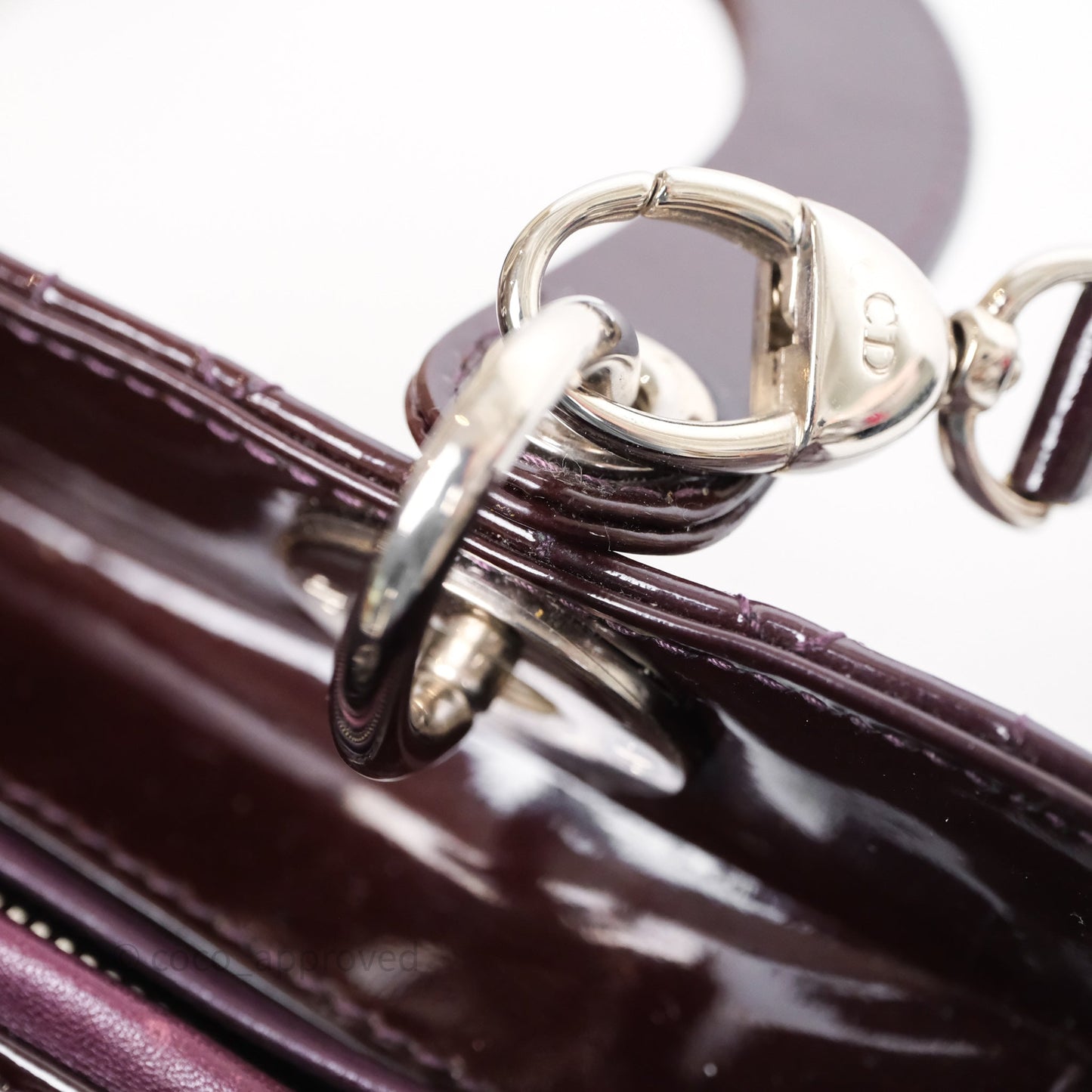 Christian Dior Medium Lady Dior Burgundy Patent Silver Hardware