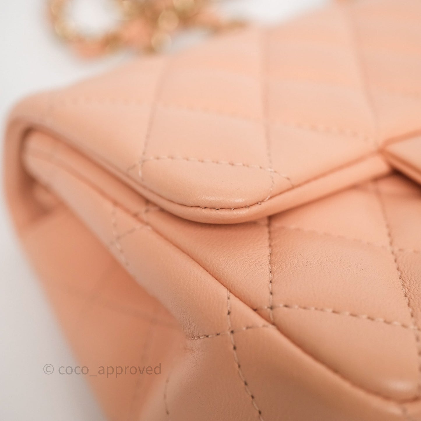 Chanel Mini Square Flap Quilted Orange Clair Lambskin Gold Hardware