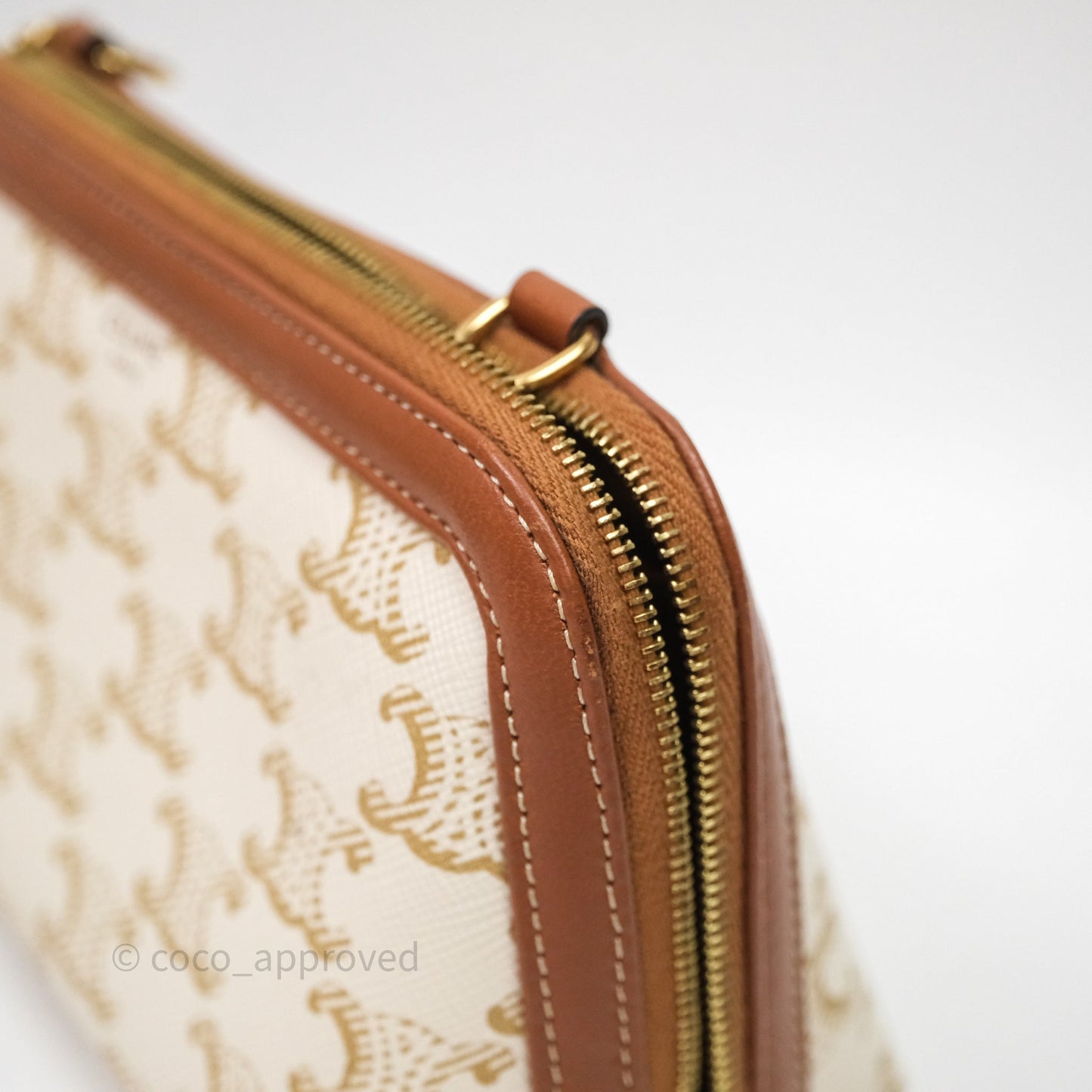 Celine Clutch With Chain Triomphe Canvas Lambskin White/Tan