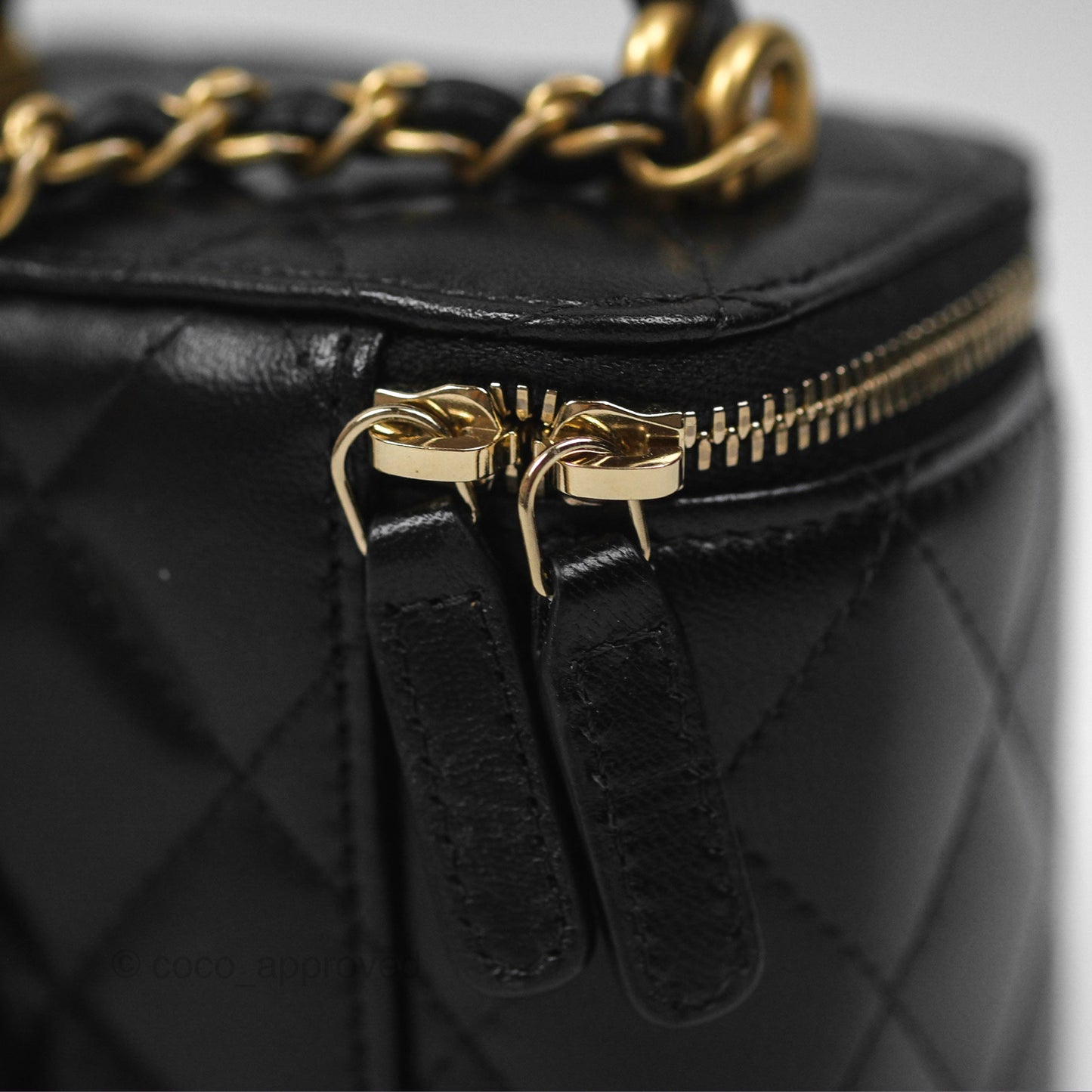Chanel Mini Top Handle Vanity With Chain Black Lambskin Aged Gold Hardware