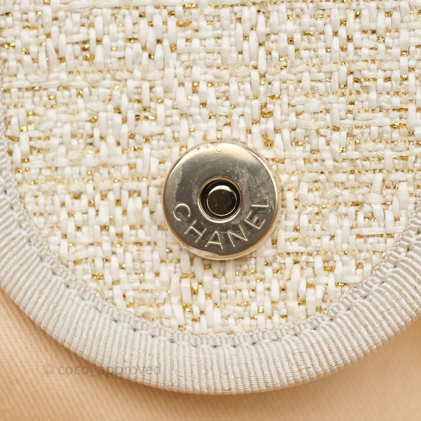Chanel Large Deauville Ivory/Gold Canvas Gold Hardware
