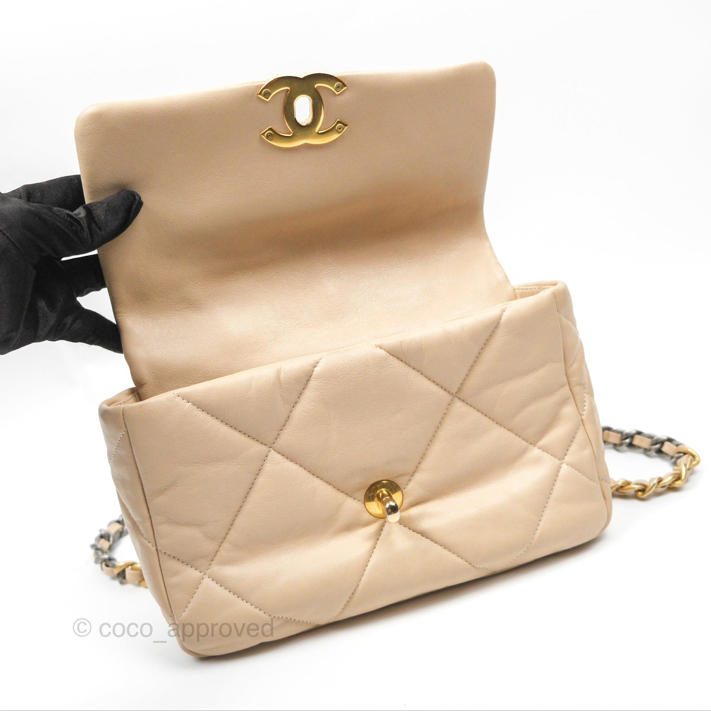 Chanel 19 Small Beige Goatskin Mixed Hardware