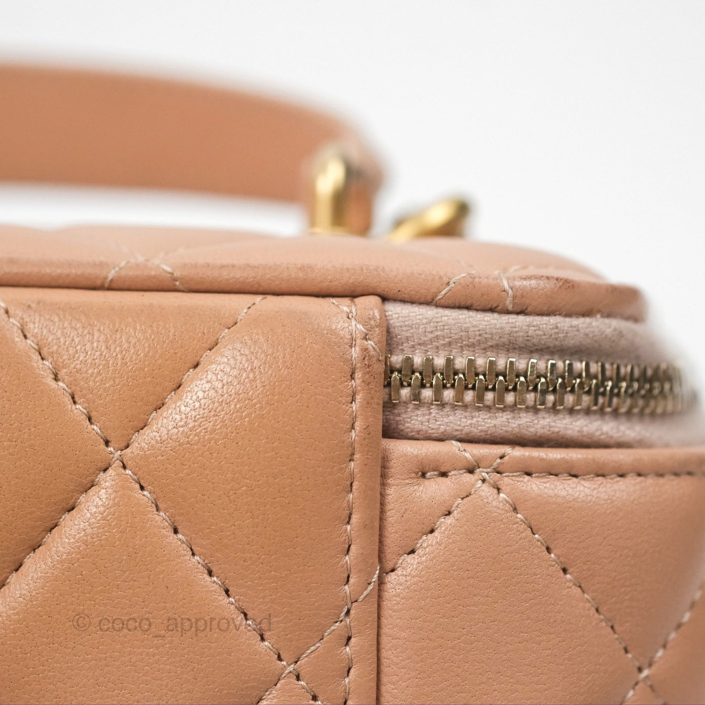 Chanel Vanity Rectangular Top Handle Beige Lambskin Aged Gold Hardware