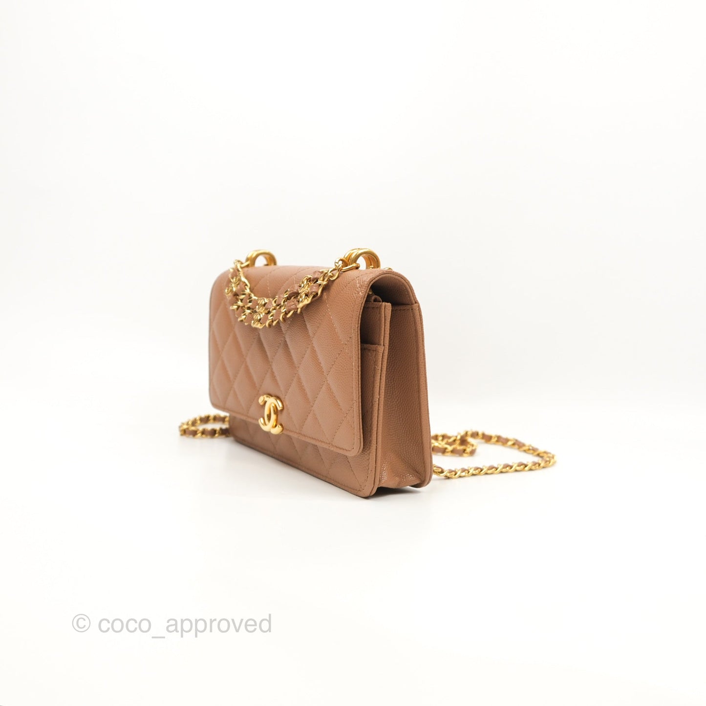Chanel Coco First Wallet On Chain WOC Dark Beige Caviar Gold Hardware 22K