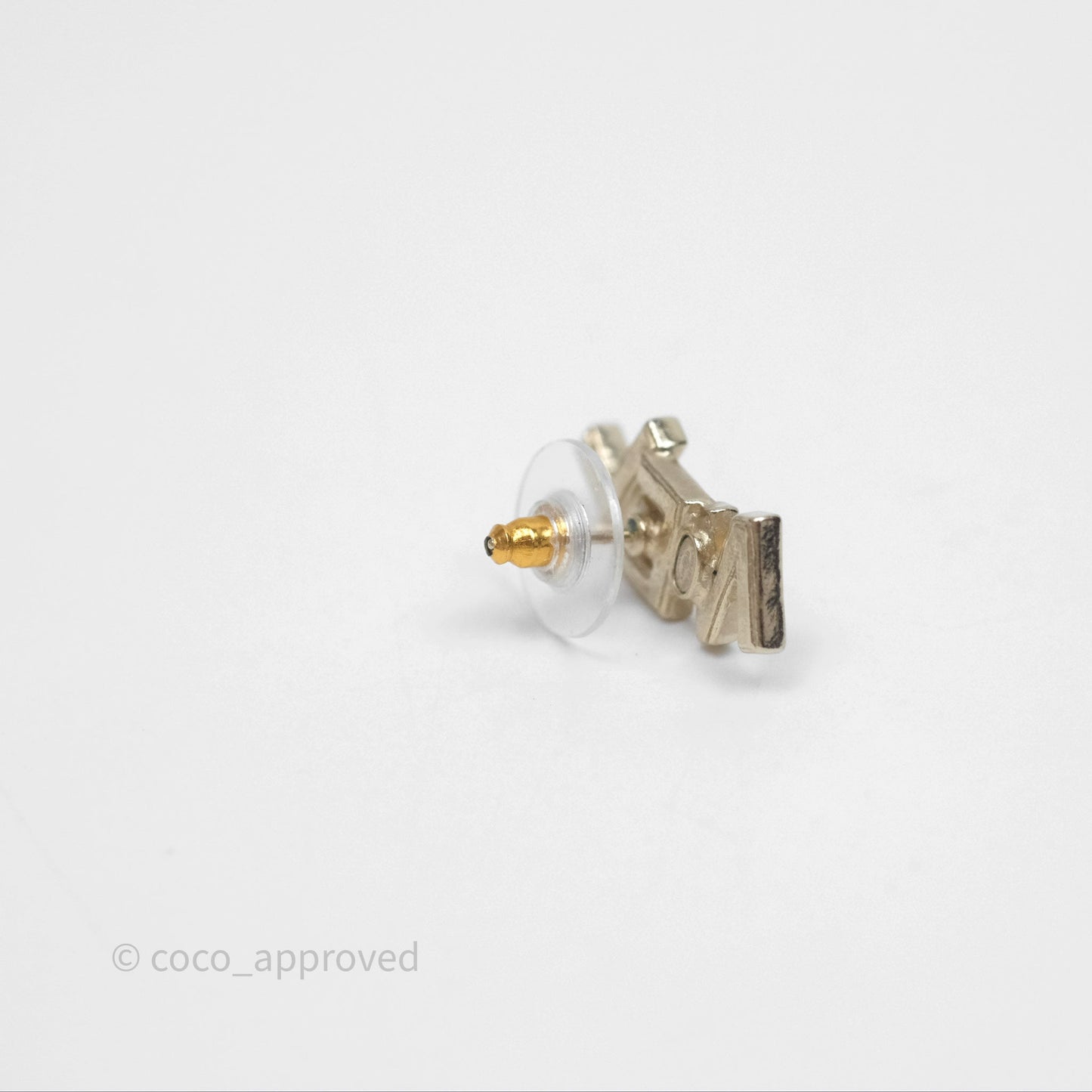 Chanel Logo CHA-NEL Crystal Earrings Gold Tone 20B