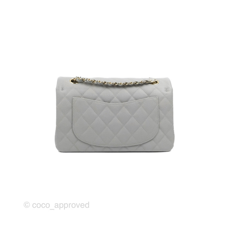 Chanel Classic Small S/M Quilted Flap Grey Caviar Gold Hardware 21A