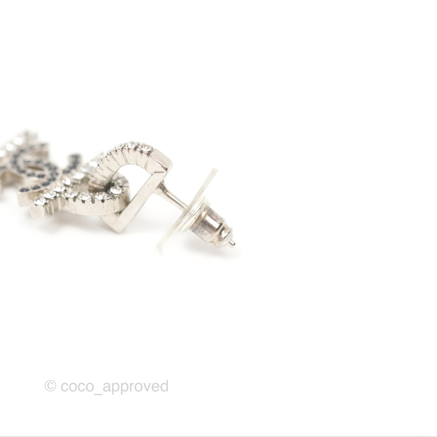 Chanel Crystal 19 CC Lock Earrings Silver Tone 22A