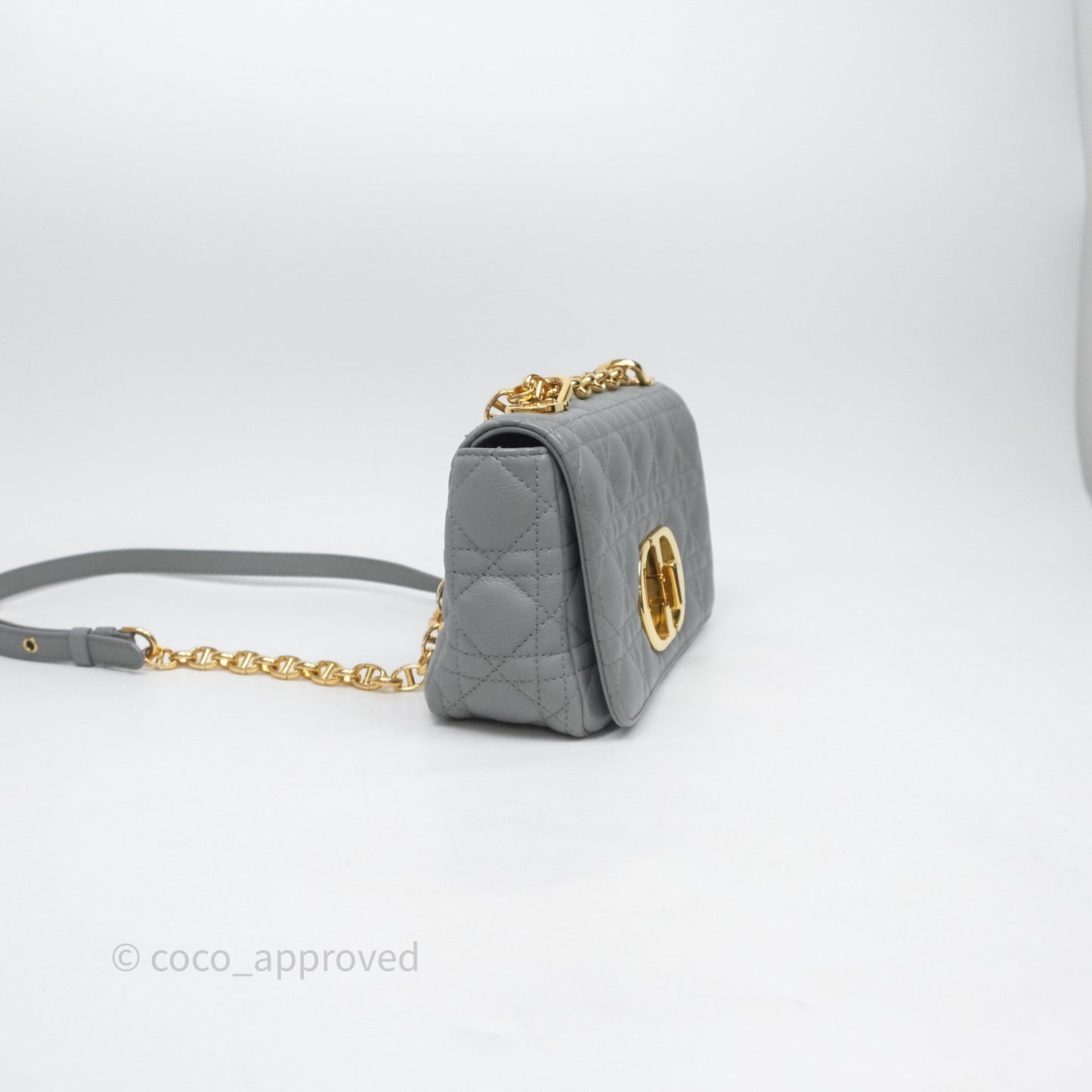 Christian Dior Small Caro Bag Stone Gray Supple Cannage Calfskin