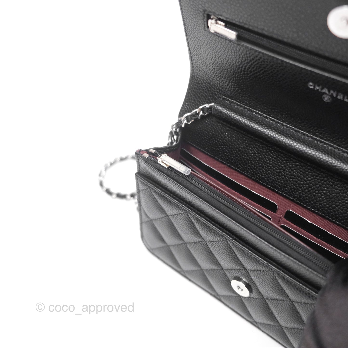 Chanel Classic Wallet On Chain WOC Quilted Black Caviar Silver Hardware