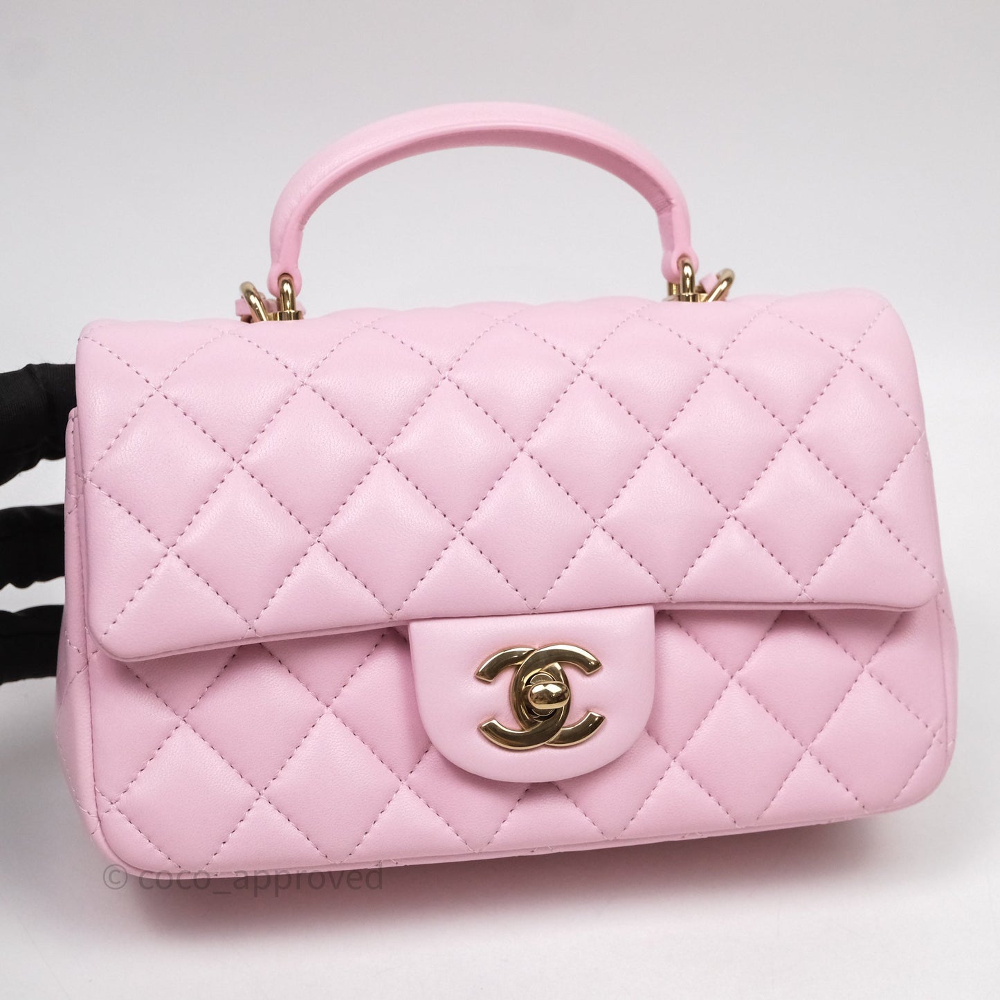 Chanel Top Handle Mini Rectangular Flap Pink Lambskin Gold Hardware