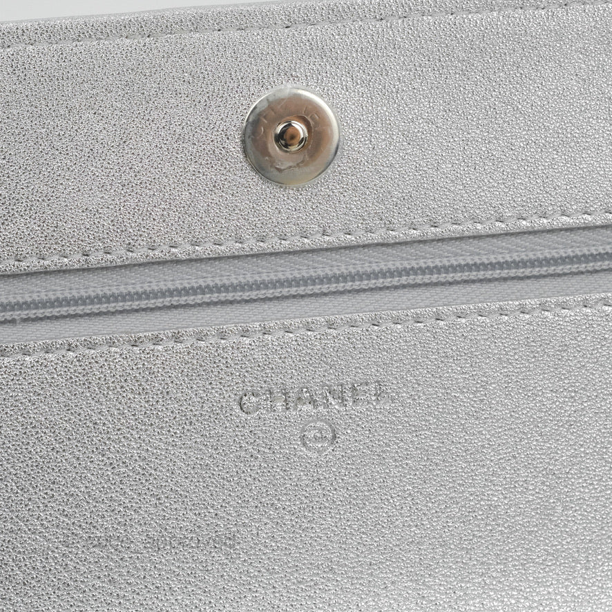 Chanel Quilted Wallet on Chain WOC Silver Lambskin Silver Hardware