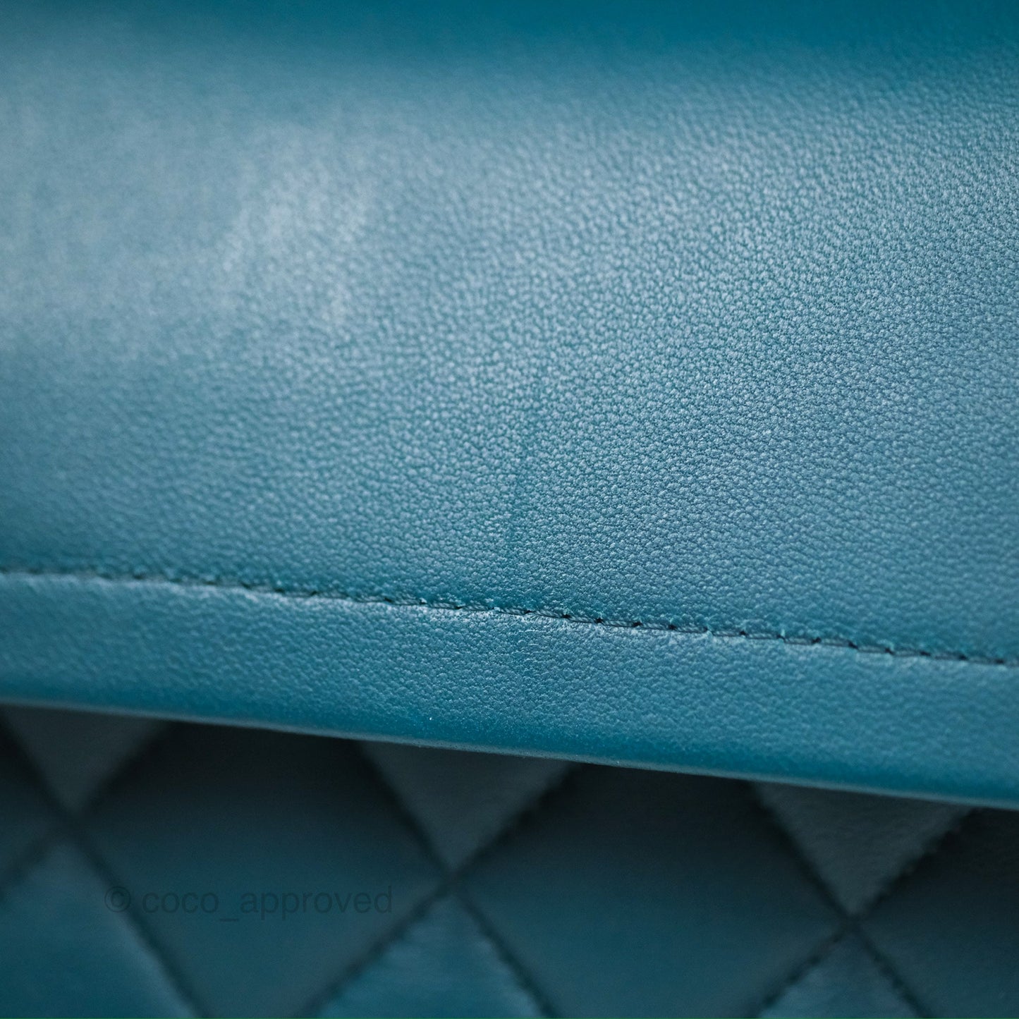 Chanel Classic M/L Medium Flap Quilted Teal Lambskin Silver Hardware