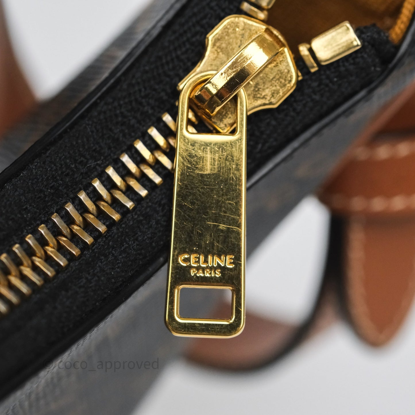 Celine Mini Ava Bag In Triomphe Canvas Calfskin Tan