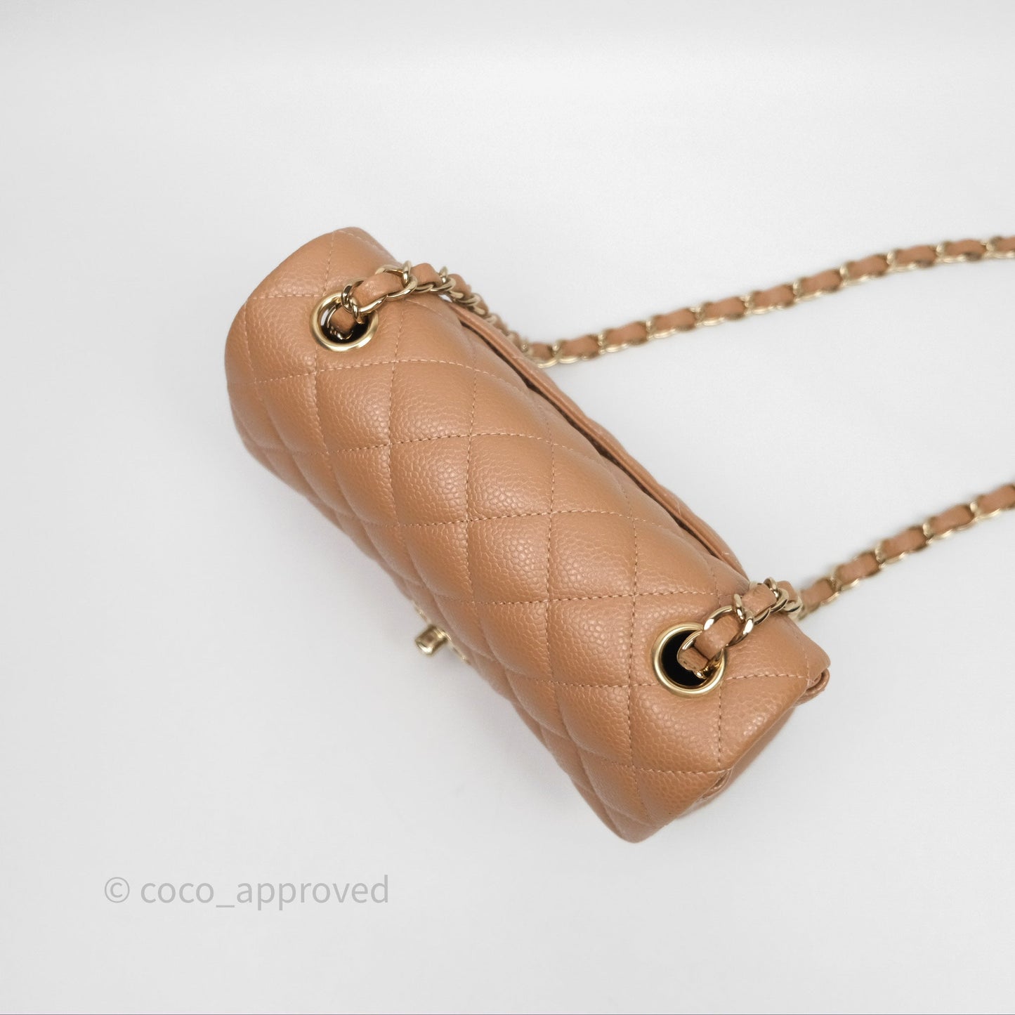 Chanel Mini Rectangular Quilted Dark Beige Caviar Gold Hardware