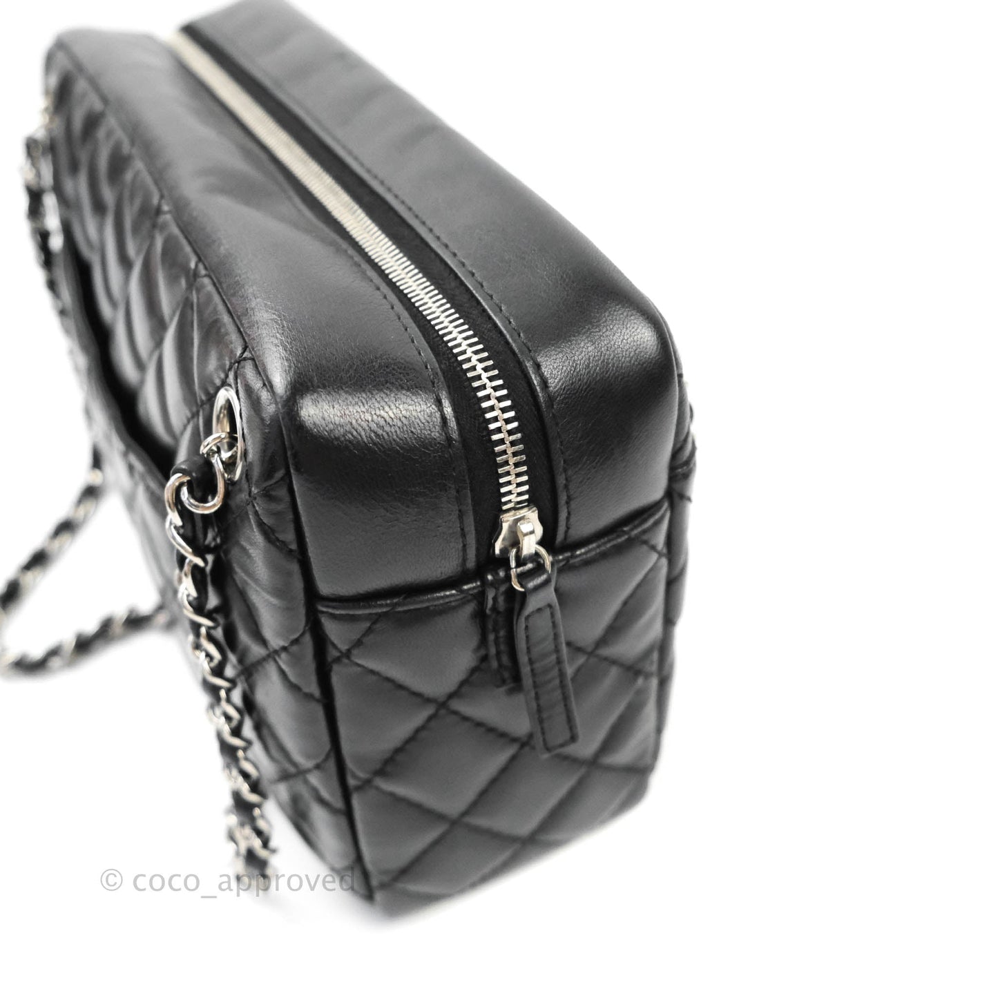 Chanel Quilted Camera Case Bag Black Lambskin Silver Hardware