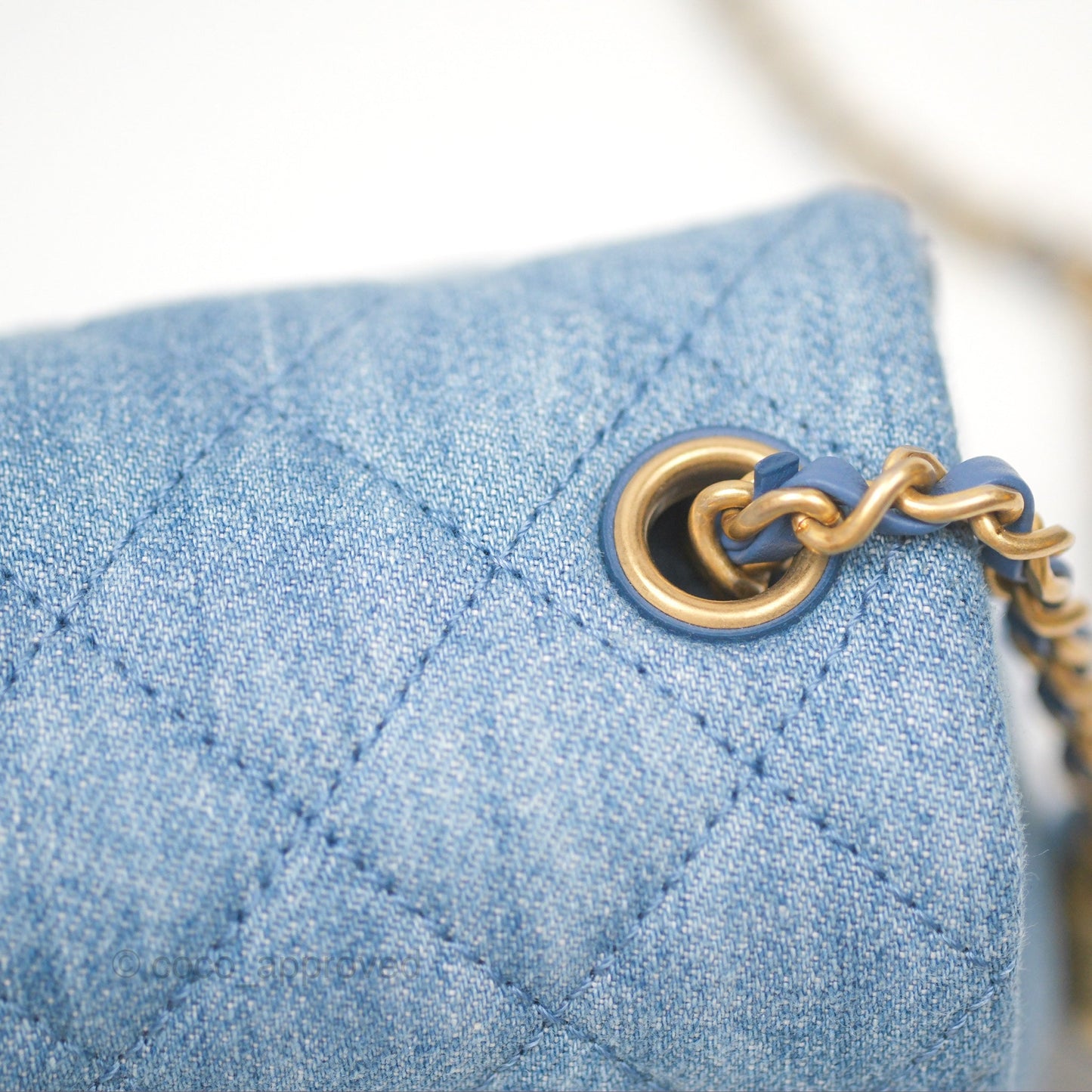 Chanel Mini Square Pearl Crush Quilted Denim Aged Gold Hardware