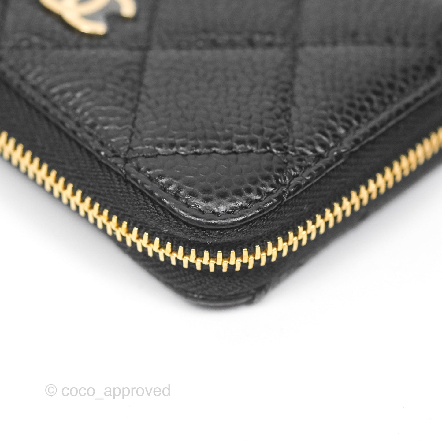 Chanel Quilted Zip Card Holder Black Caviar Gold Hardware