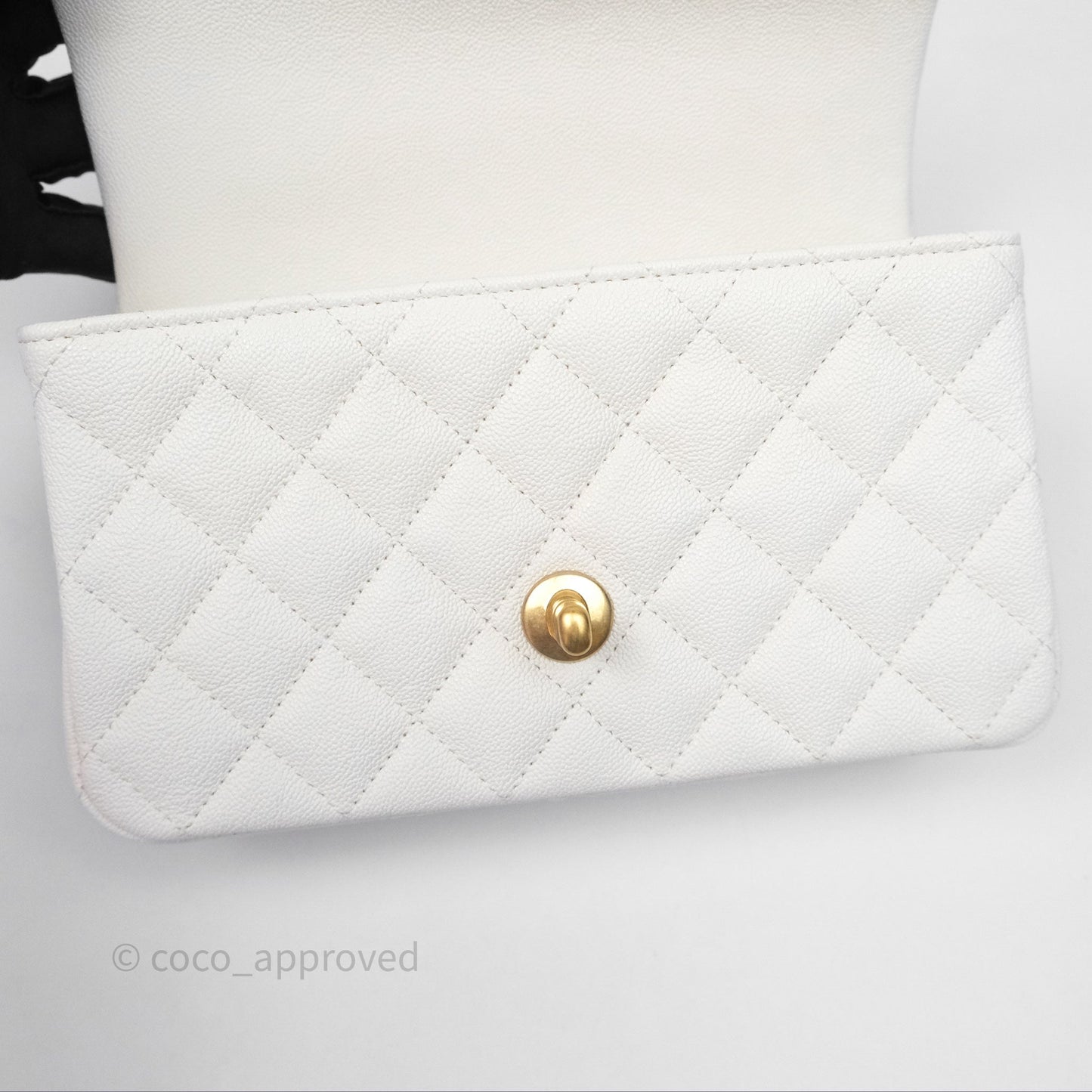 Chanel Top Handle Mini Rectangular Flap Bag Ivory White Caviar Aged Gold Hardware