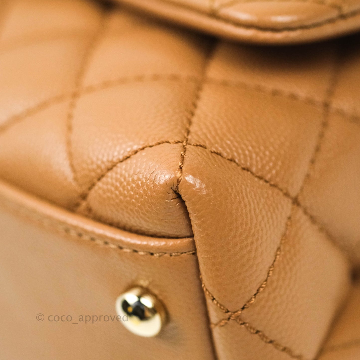 Chanel Quilted Extra Mini Coco Handle Dark Beige Caviar Gold Hardware 21P