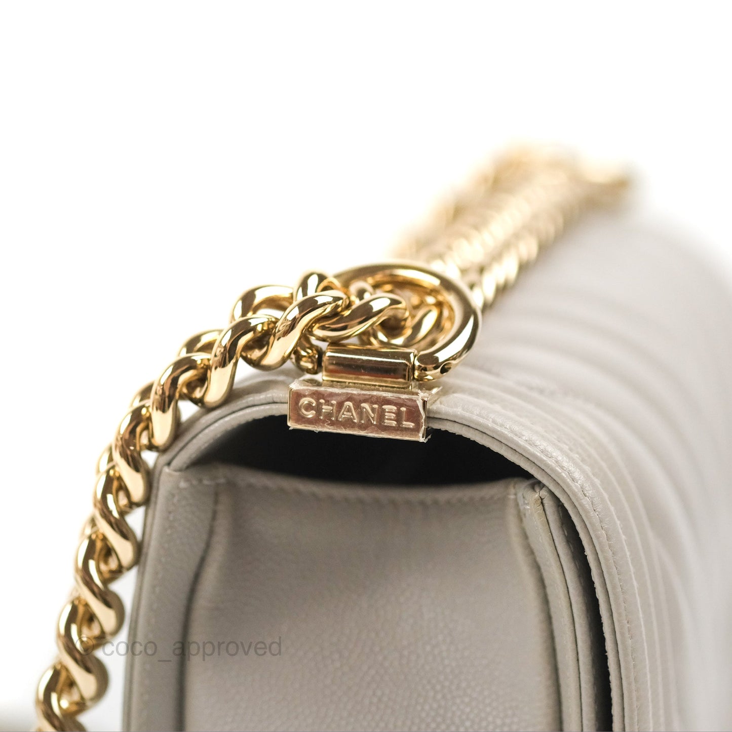 Chanel Medium Boy Chevron Grey Caviar Gold Hardware