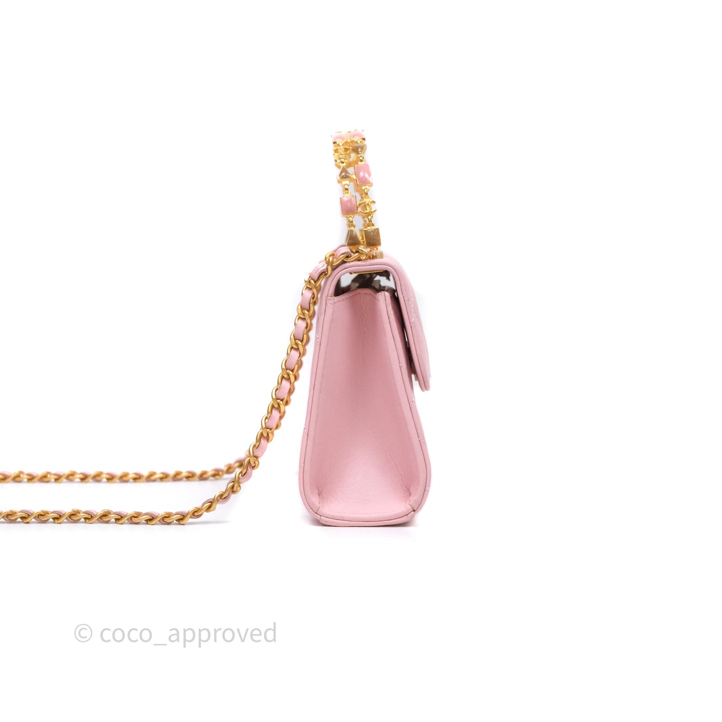 Chanel Mini Enamel Handle Clutch on Chain Pink Lambskin Gold Hardware
