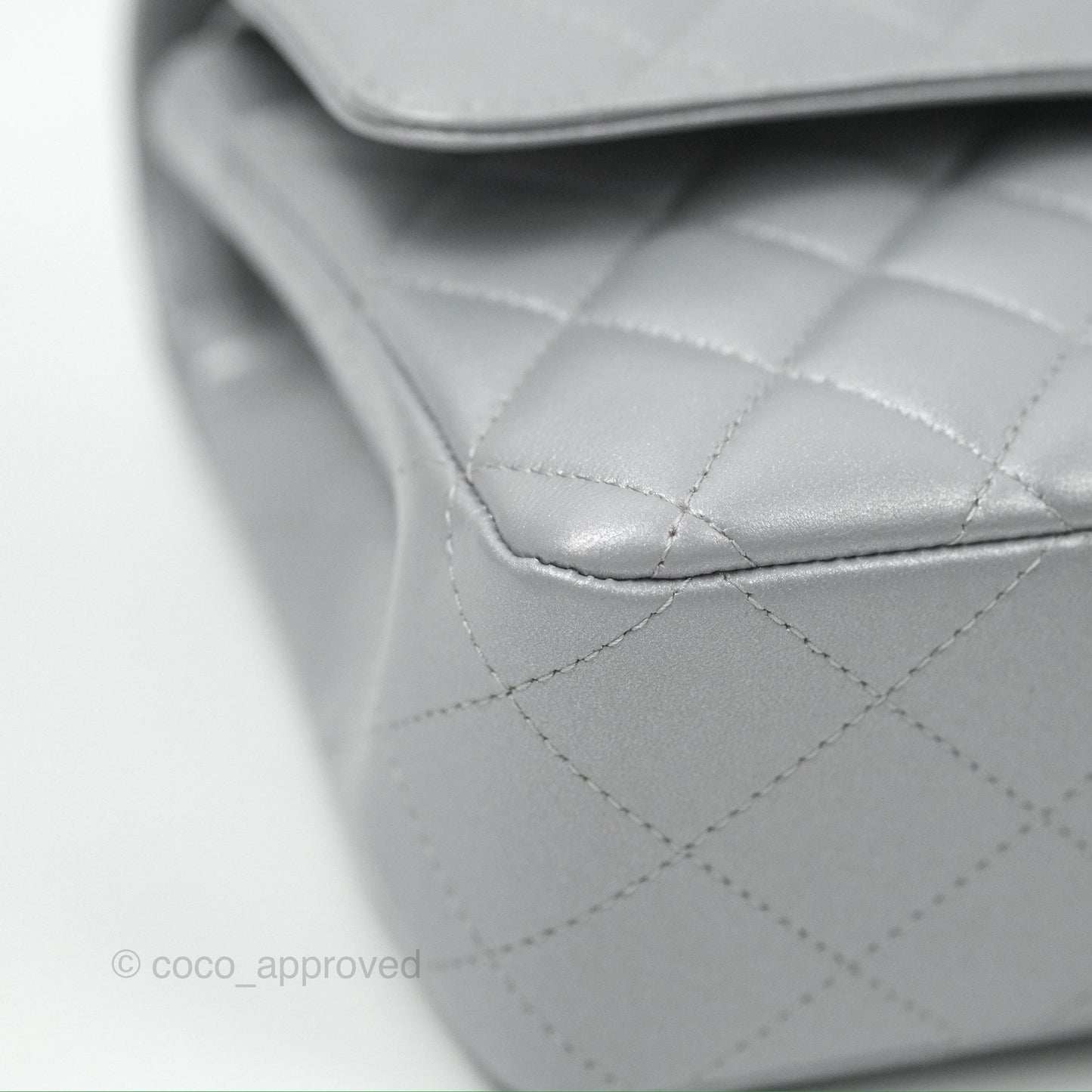 Chanel Classic M/L Medium Flap Quilted Pearly Silver Silver Hardware 23P