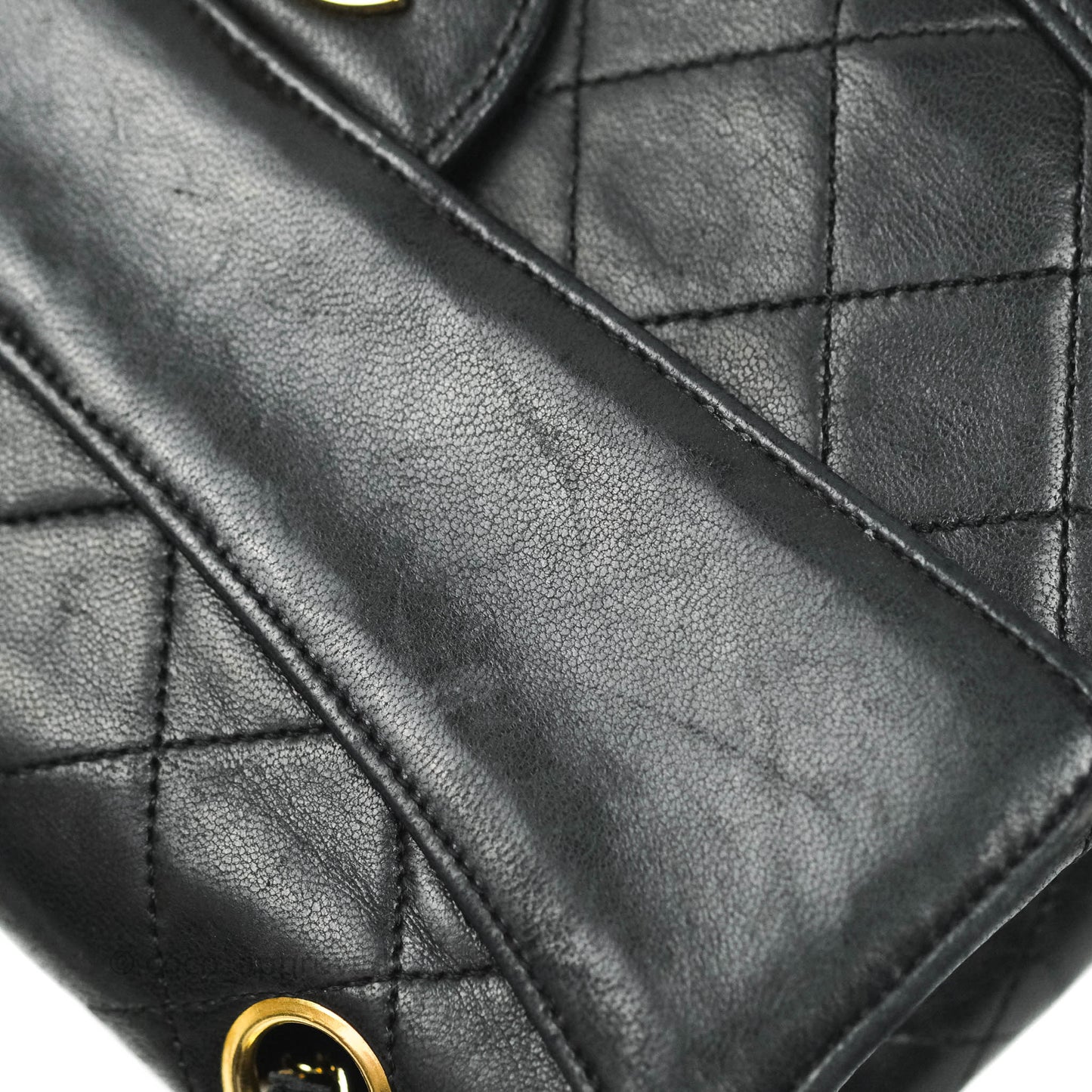 Chanel Vintage Flap Bag with Purse Pouch Black Lambskin 24K Gold Hardware