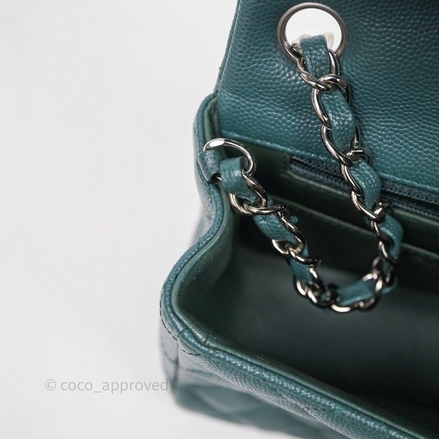 Chanel Quilted Mini Square Flap Dark Green Caviar Silver Hardware