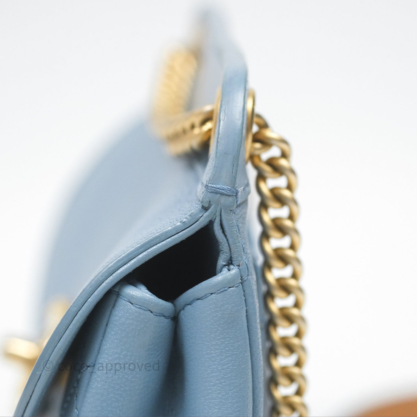 Chanel Curved Flap Bag Blue Lambskin Aged Gold Hardware