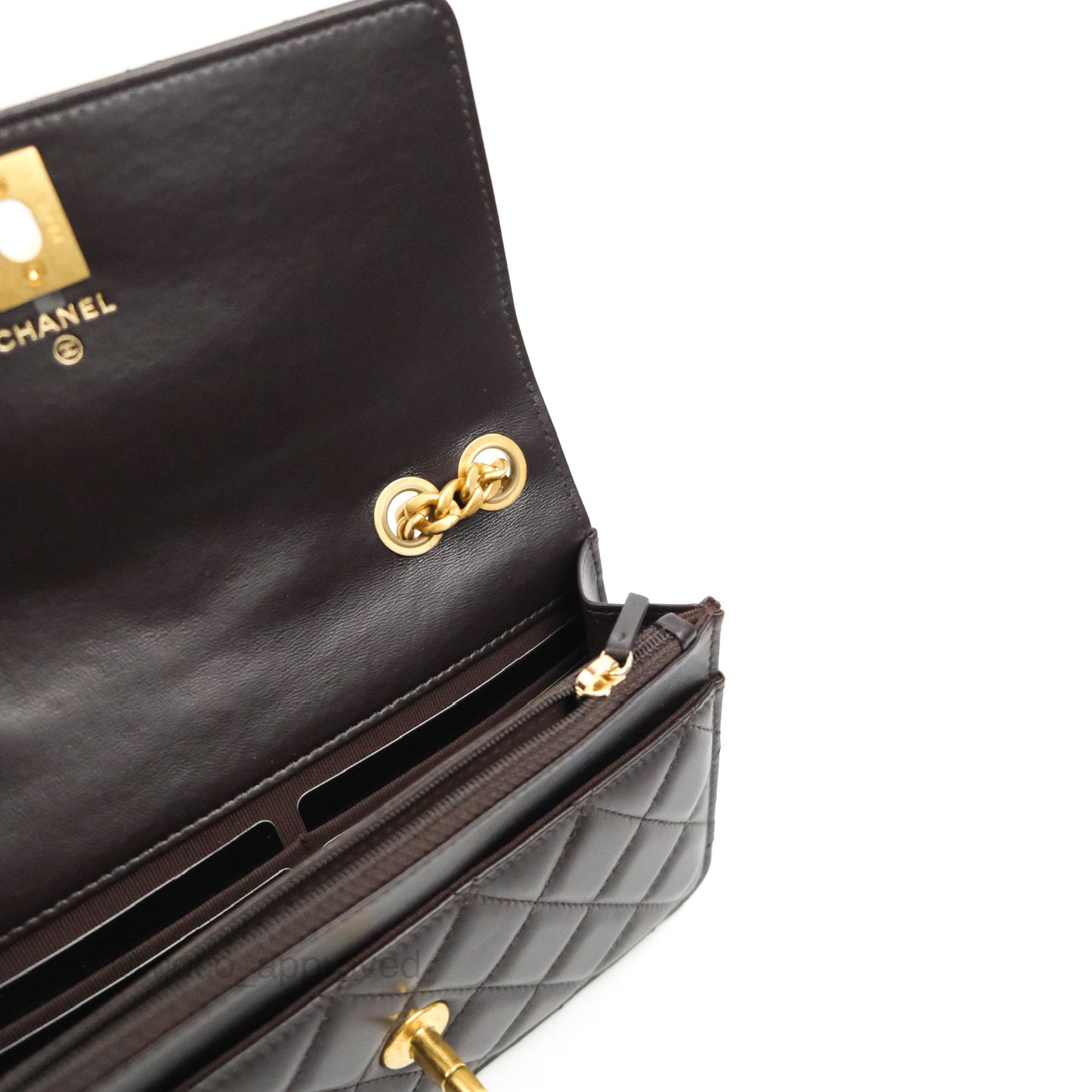 Chanel Quilted Wallet on Chain WOC Adjustable Chain Brown Lambskin Aged Gold Hardware 22K