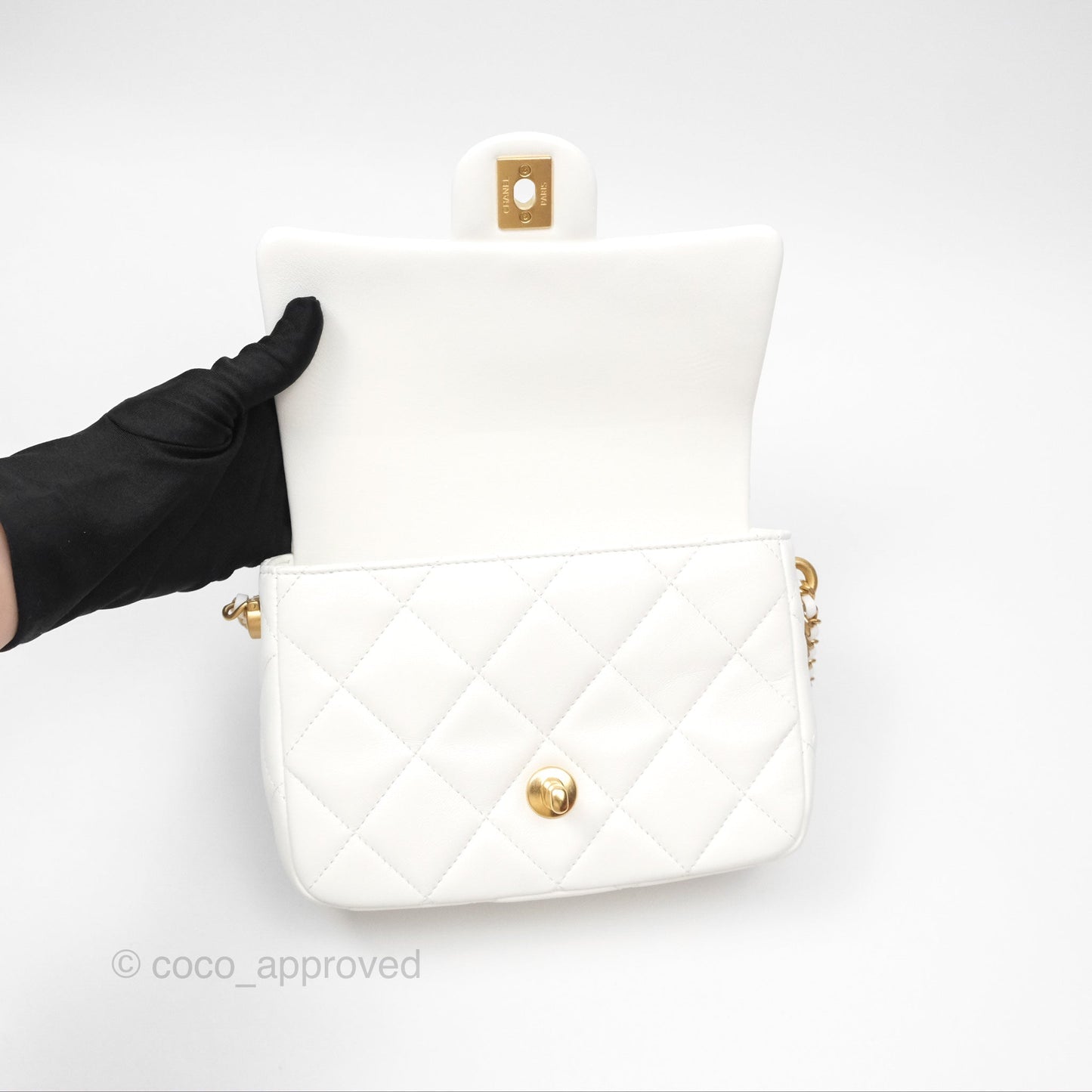 Chanel Quilted My Perfect Mini With Pearl White Lambskin Aged Gold Hardware 21K