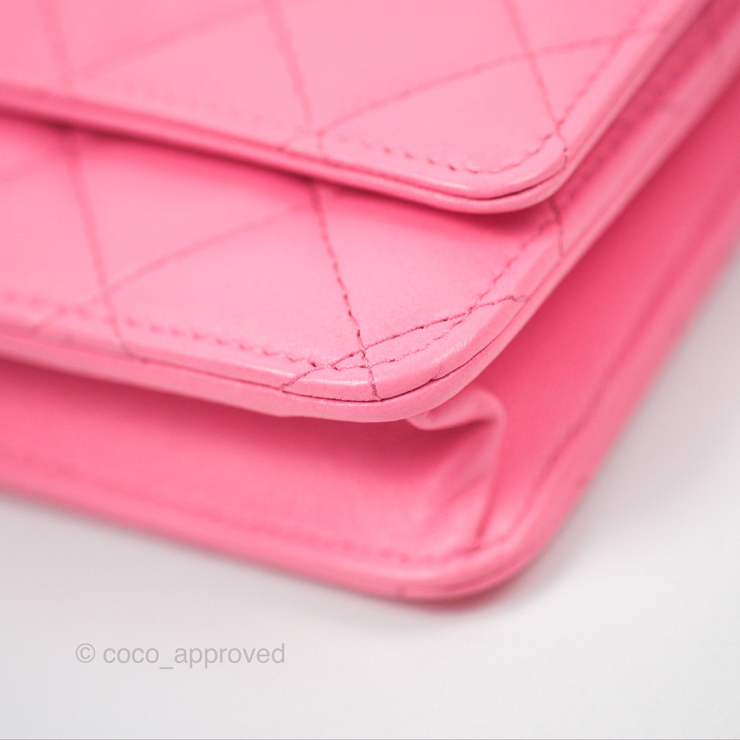 Chanel Quilted Pearl Crush Wallet on Chain WOC Pink Lambskin Aged Gold Hardware