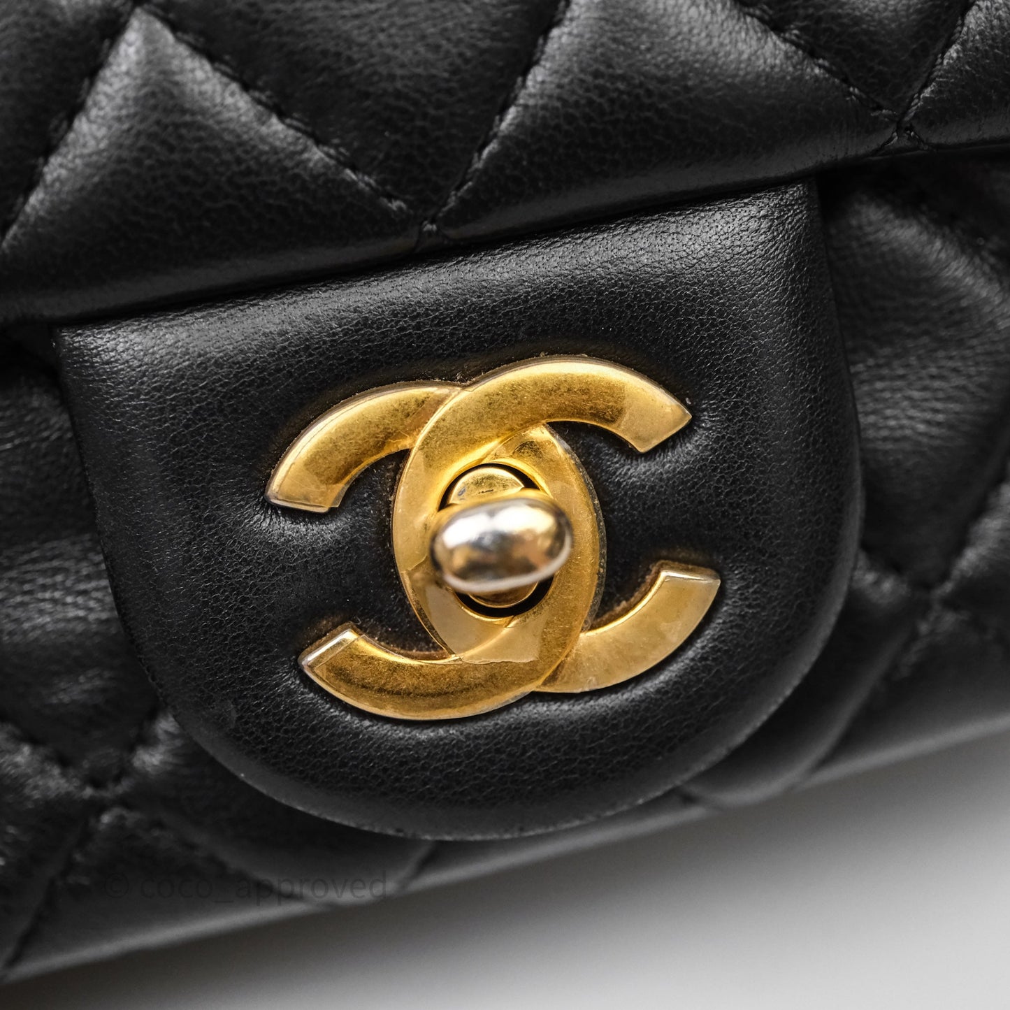 Chanel Pearl Crush Mini Square Quilted Black Lambskin Aged Gold Hardware