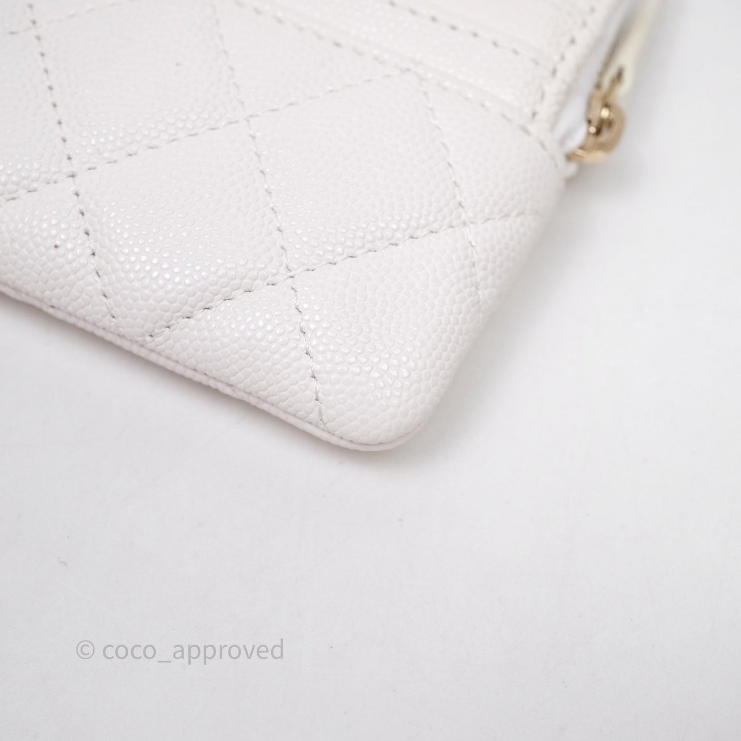 Chanel Quilted Classic Zip Card Holder Wallet White Caviar Gold Hardware