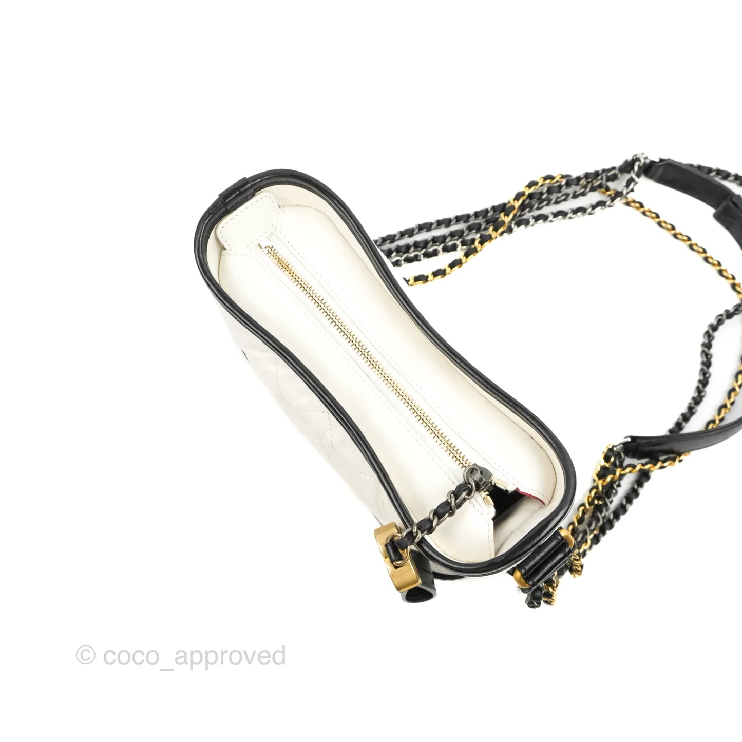 Chanel Quilted Small Gabrielle Hobo White Black Calfskin Mixed Hardware