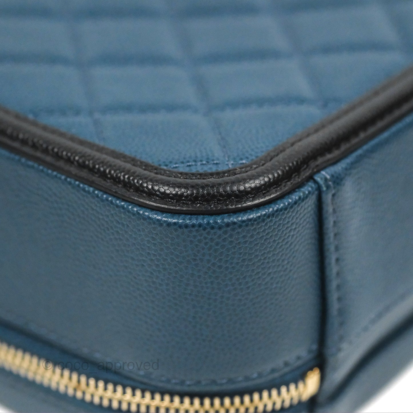 Chanel Quilted Medium CC Filigree Vanity Case Navy Black Caviar Aged Gold Hardware