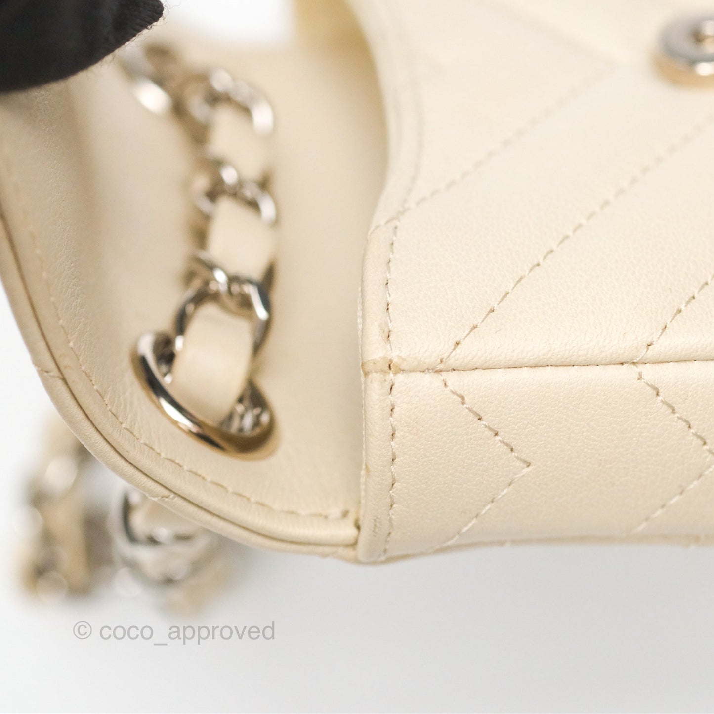 Chanel Mini Card Holder Chain Belt Bag Chevron Ivory Calfskin Silver Hardware