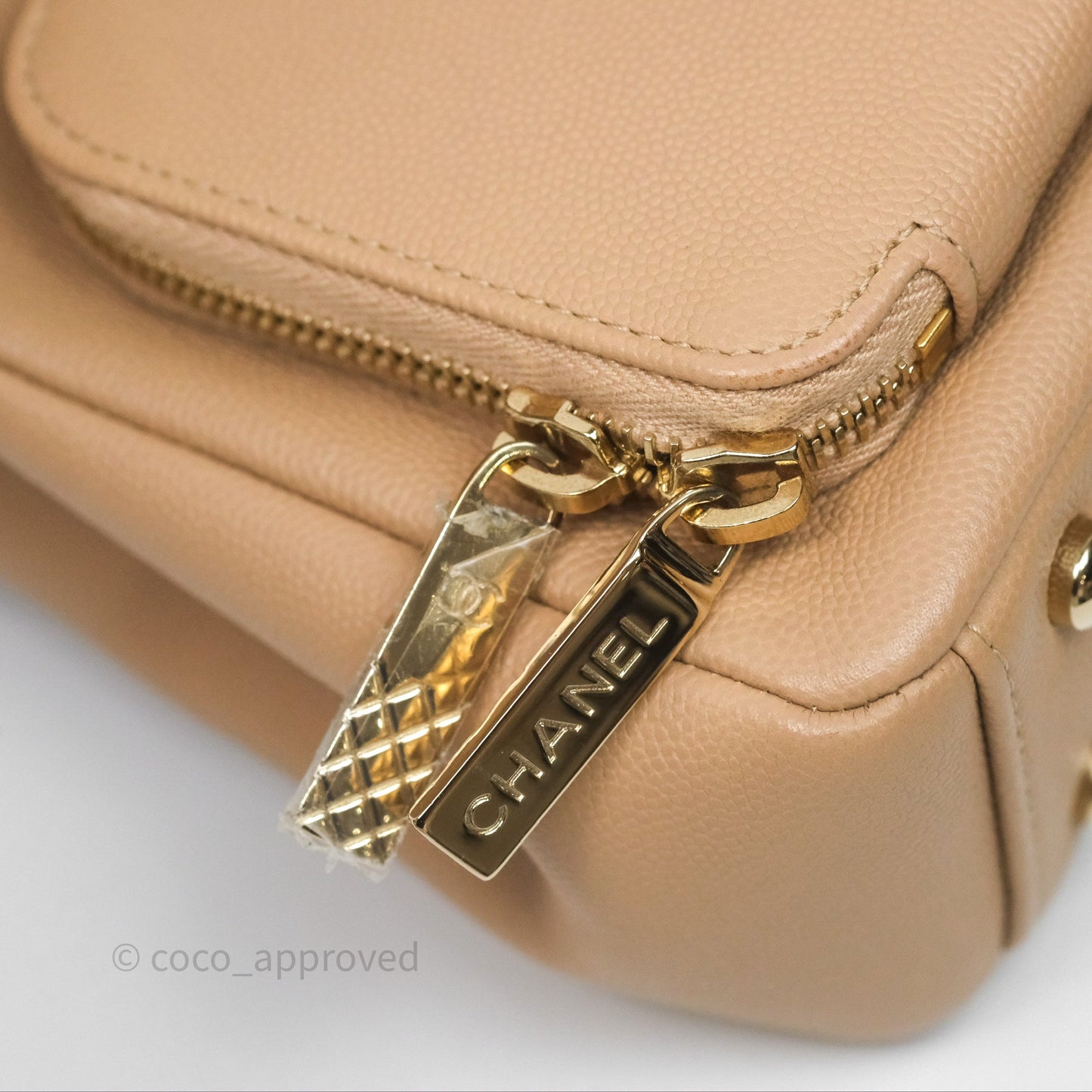 Chanel Quilted Small Business Affinity Flap Beige Caviar Gold Hardware