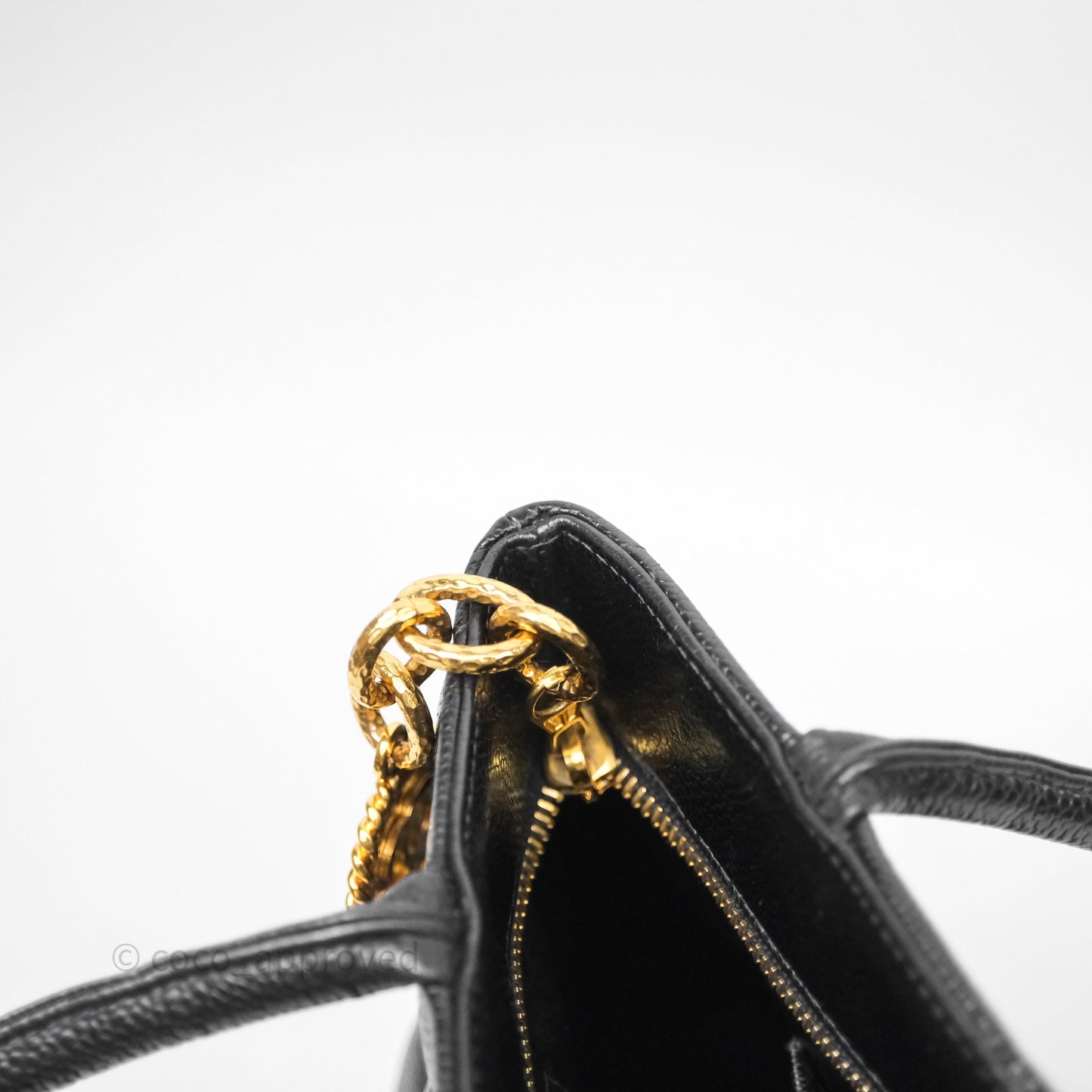 Chanel Vintage Medallion CC Tote Bag Black Caviar Gold Hardware