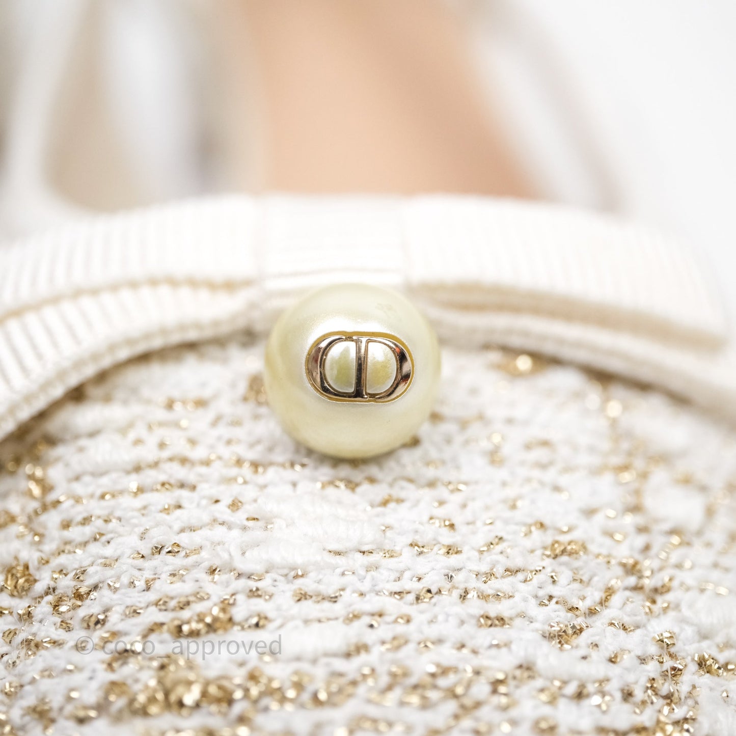 Dior Ballet Slingback Pump White Cannage Tweed Gold-Tone Metallic Thread
