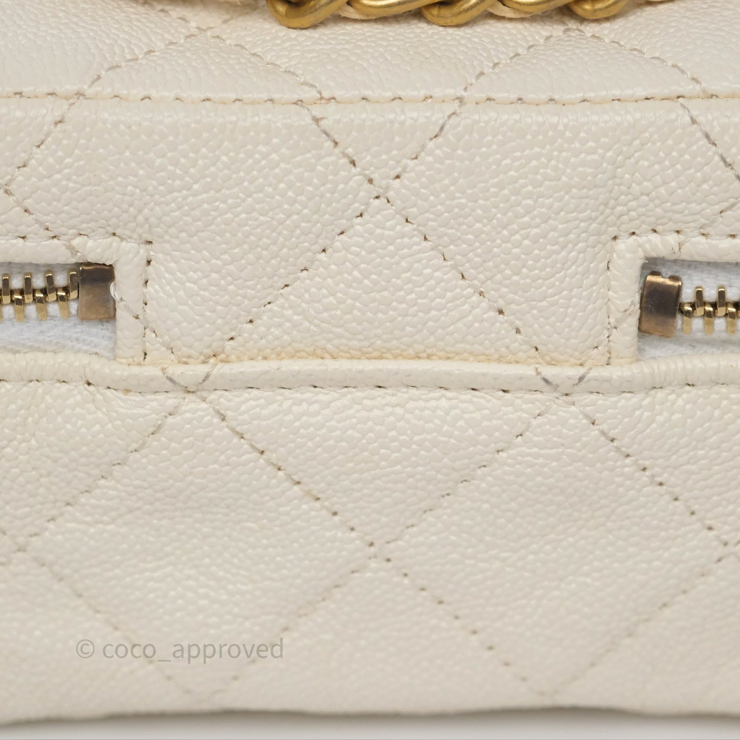 Chanel Quilted Mini Top Handle Vanity With Chain Ivory Caviar Aged Gold Hardware