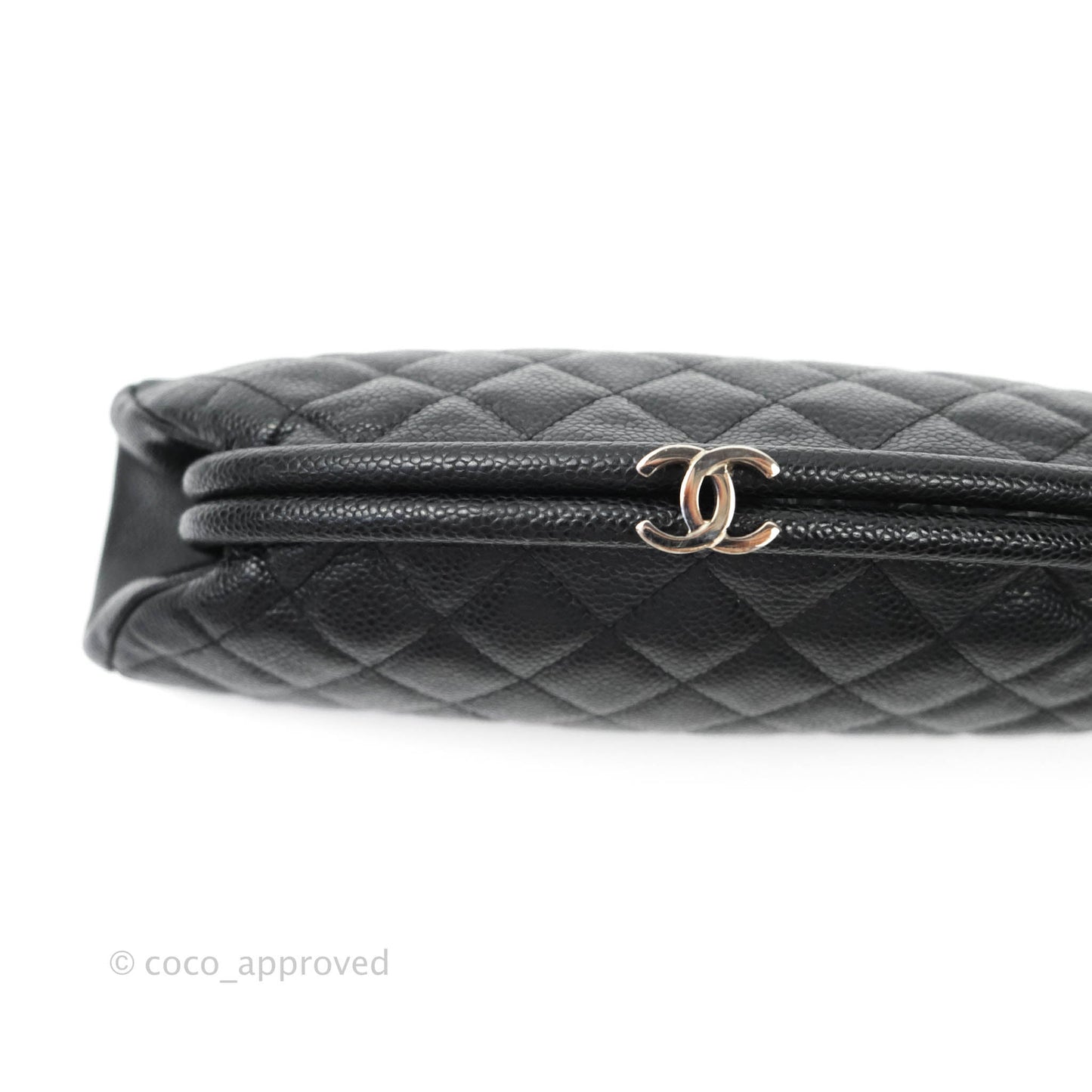 Chanel Quilted Timeless Kisslock Clutch Black Caviar Silver Hardware