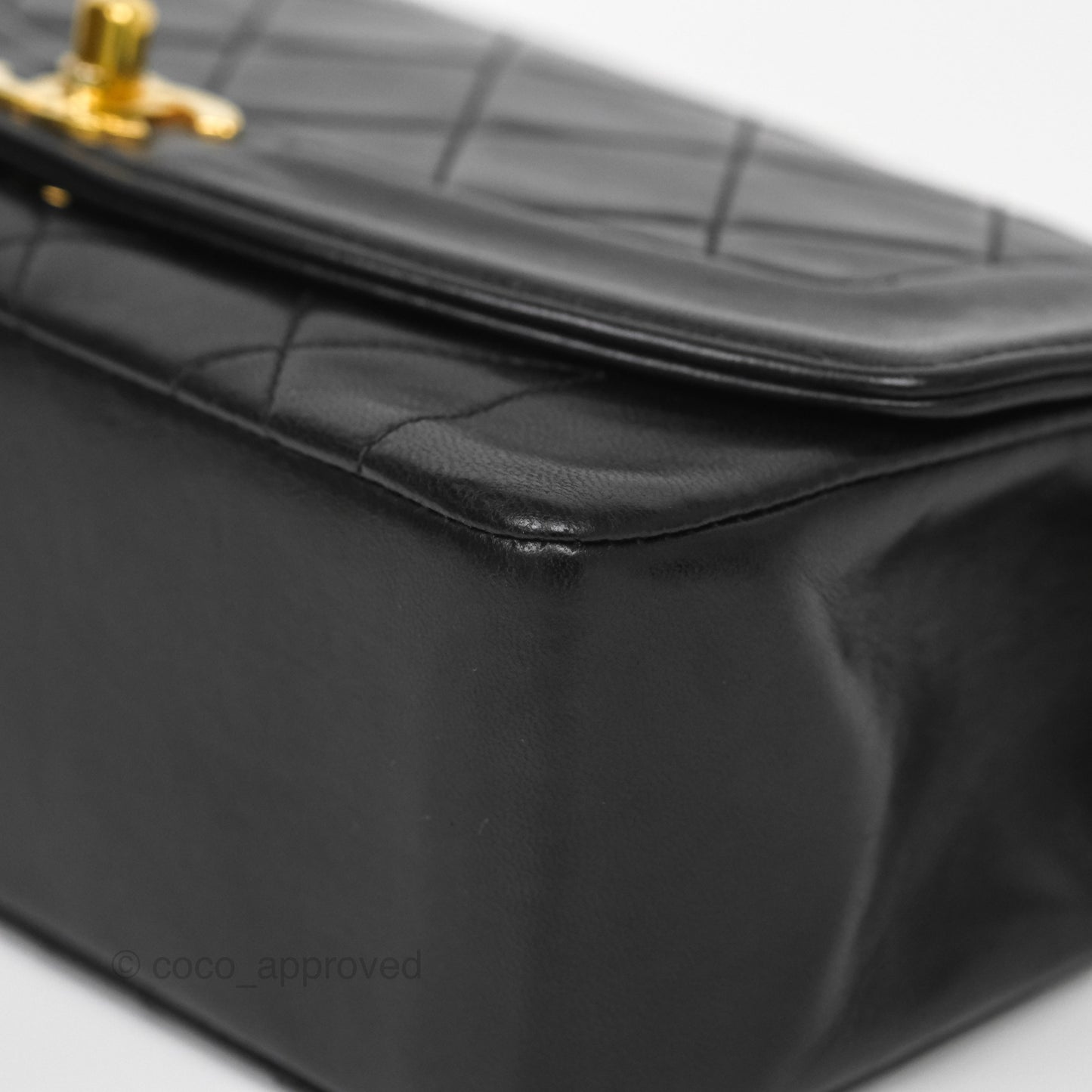Chanel Vintage Small Classic Diana Quilted Black Lambskin 24K Gold Hardware
