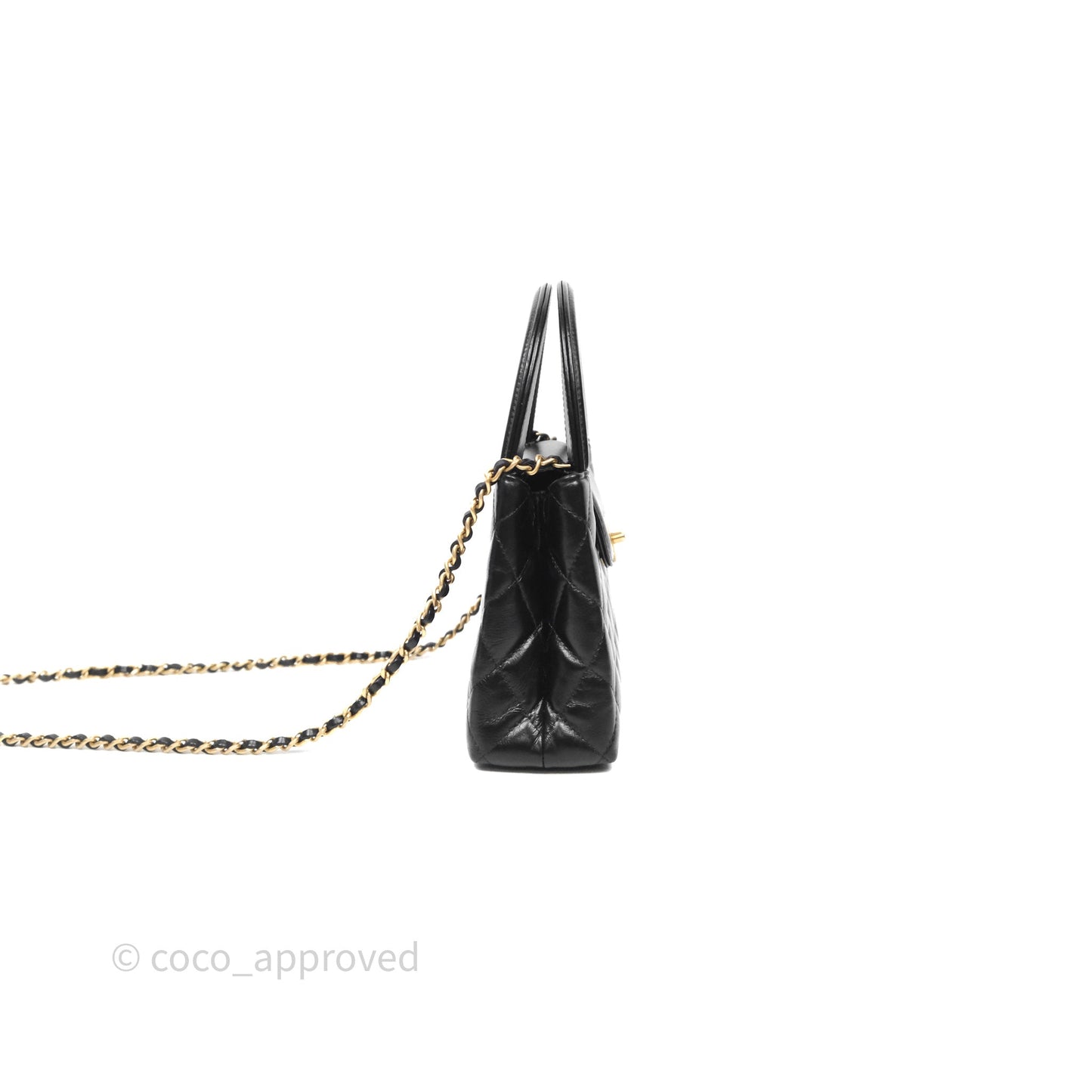 Chanel Kelly Bag Quilted Black Shiny Crumpled Calfskin Aged Gold Hardware