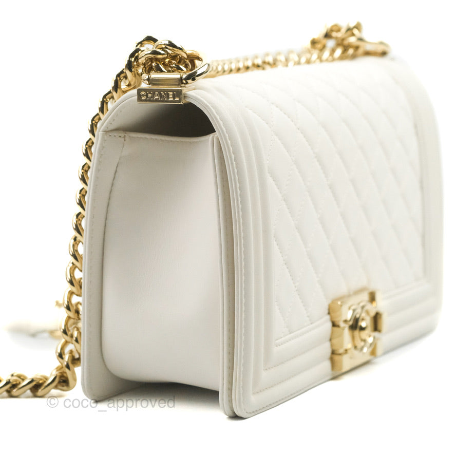 Chanel Medium Boy Bag White Calfskin Gold Hardware