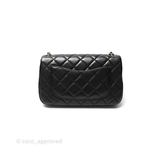 Chanel Mini Rectangular Pearl Crush Quilted Black Lambskin Aged Gold Hardware