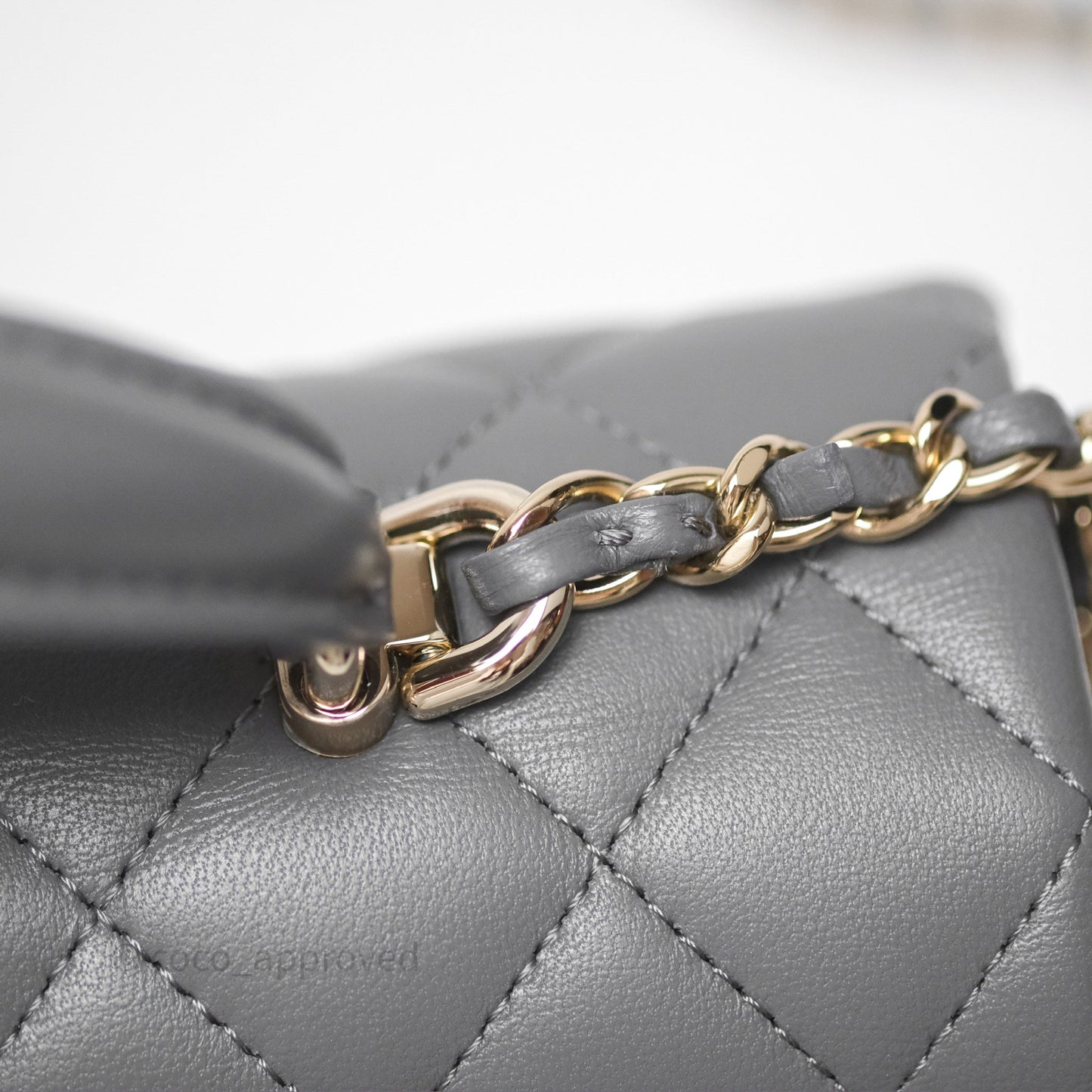 Chanel Top Handle Mini Rectangular Flap Grey Lambskin Gold Hardware