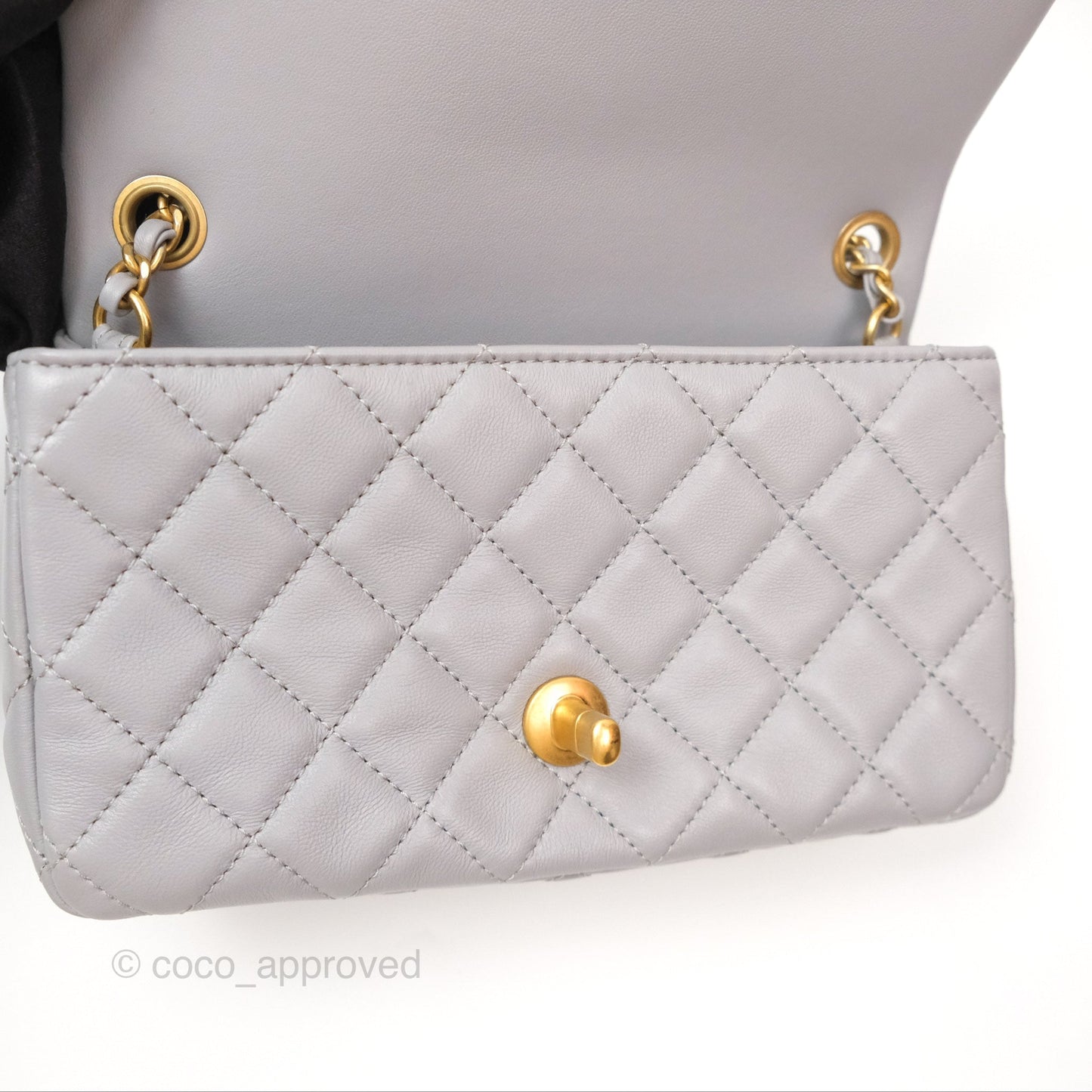 Chanel Pearl Crush Mini Rectangular Grey Lambskin Aged Gold Hardware